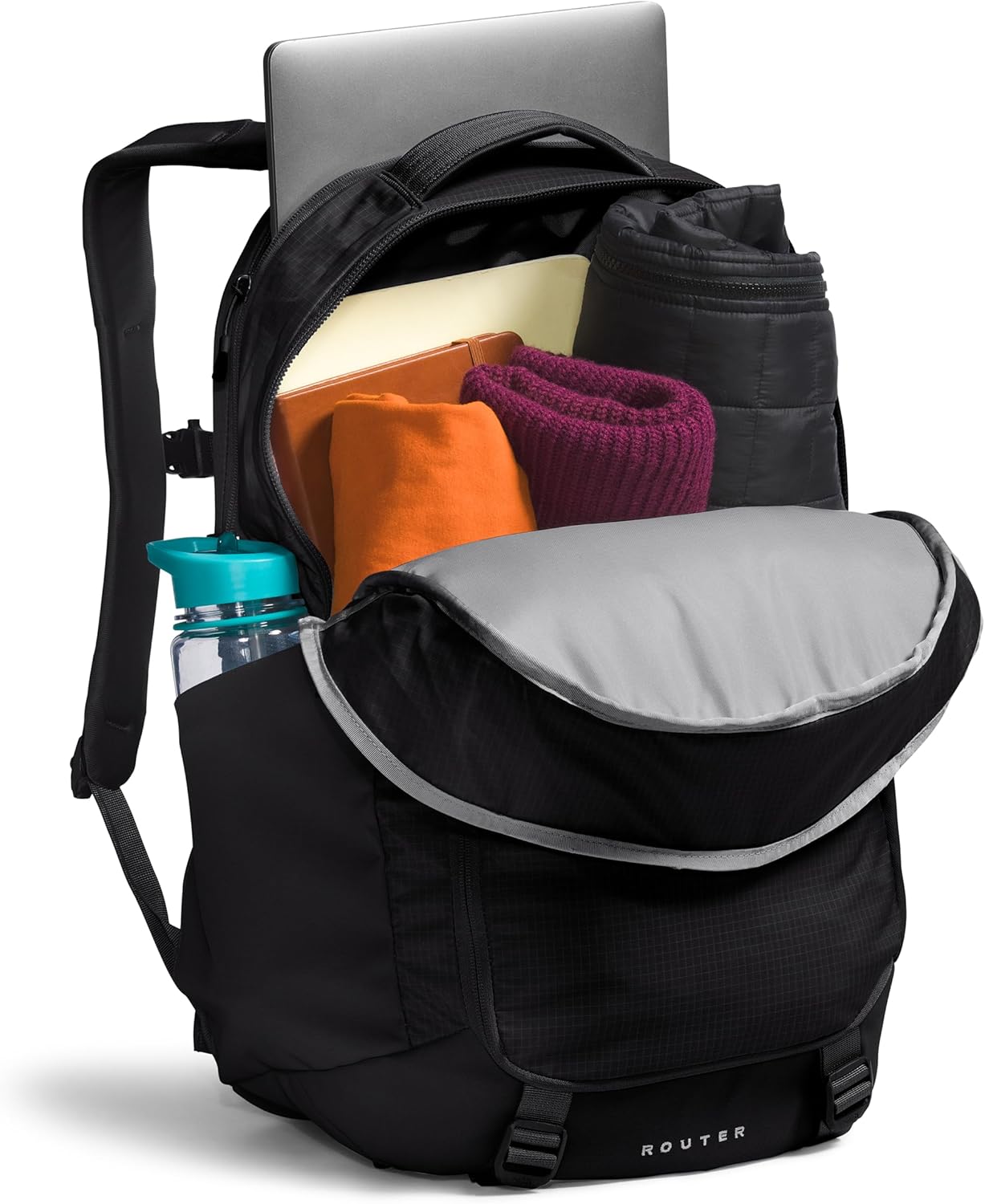 The North Face Router Everyday Laptop Backpack | Daypack with Water Repellent Finish, 17" Laptop Sleeve, Reflective Details, TNF Black/TNF Black-NPF, One Size