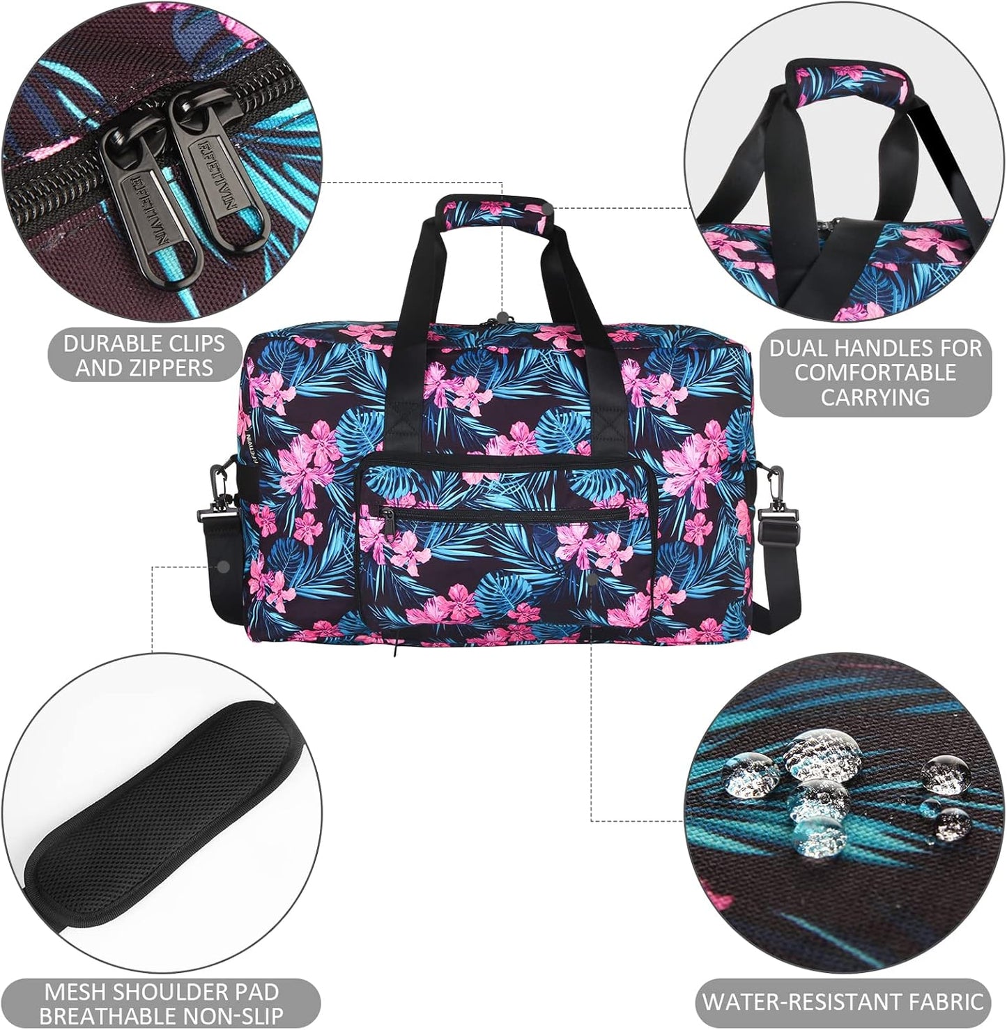 F.FETIVIN Weekender Bag Carry On Travel Duffle Medium Overnight Bag for Women(Flower2)