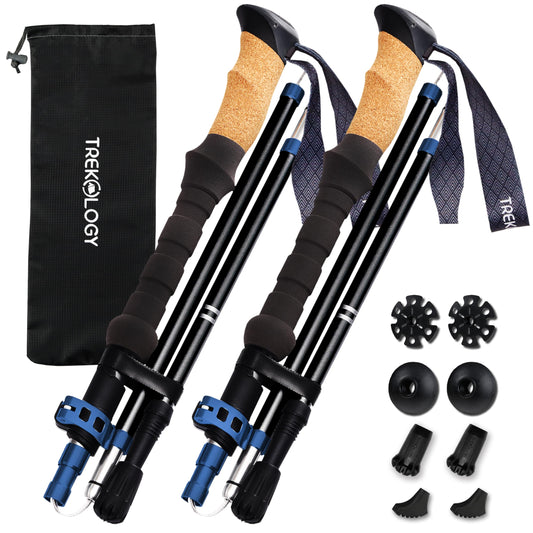 TREKOLOGY Trek-Z Cork Grip Trekking Poles – Lightweight Folding Hiking Poles, Adjustable Height