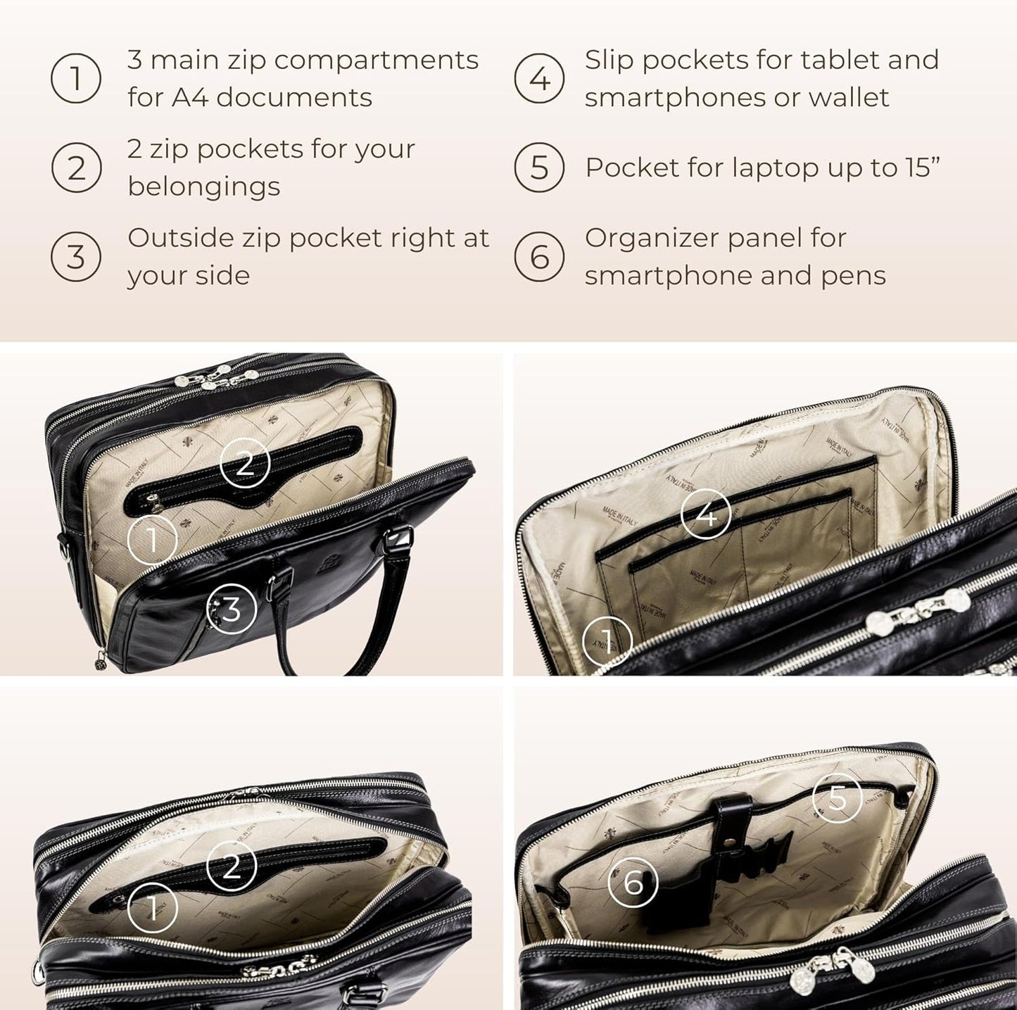 Time Resistance Leather Laptop Briefcase - Full Grain Leather Computer Bag for Men and Women