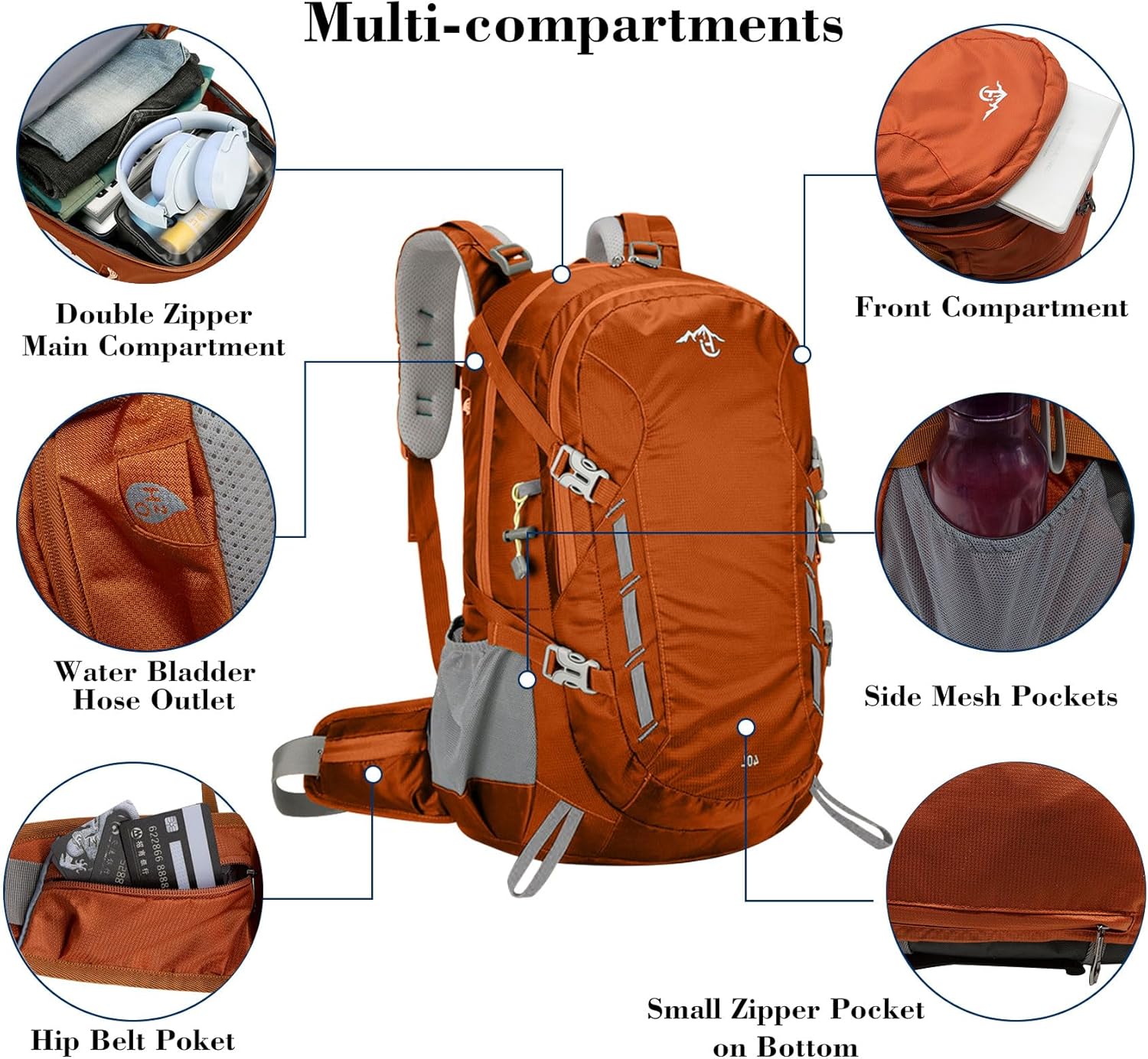 Long Keeper 40L Hiking Backpack Camping Daypack with Waterproof Rain Cover Lightweight Outdoor