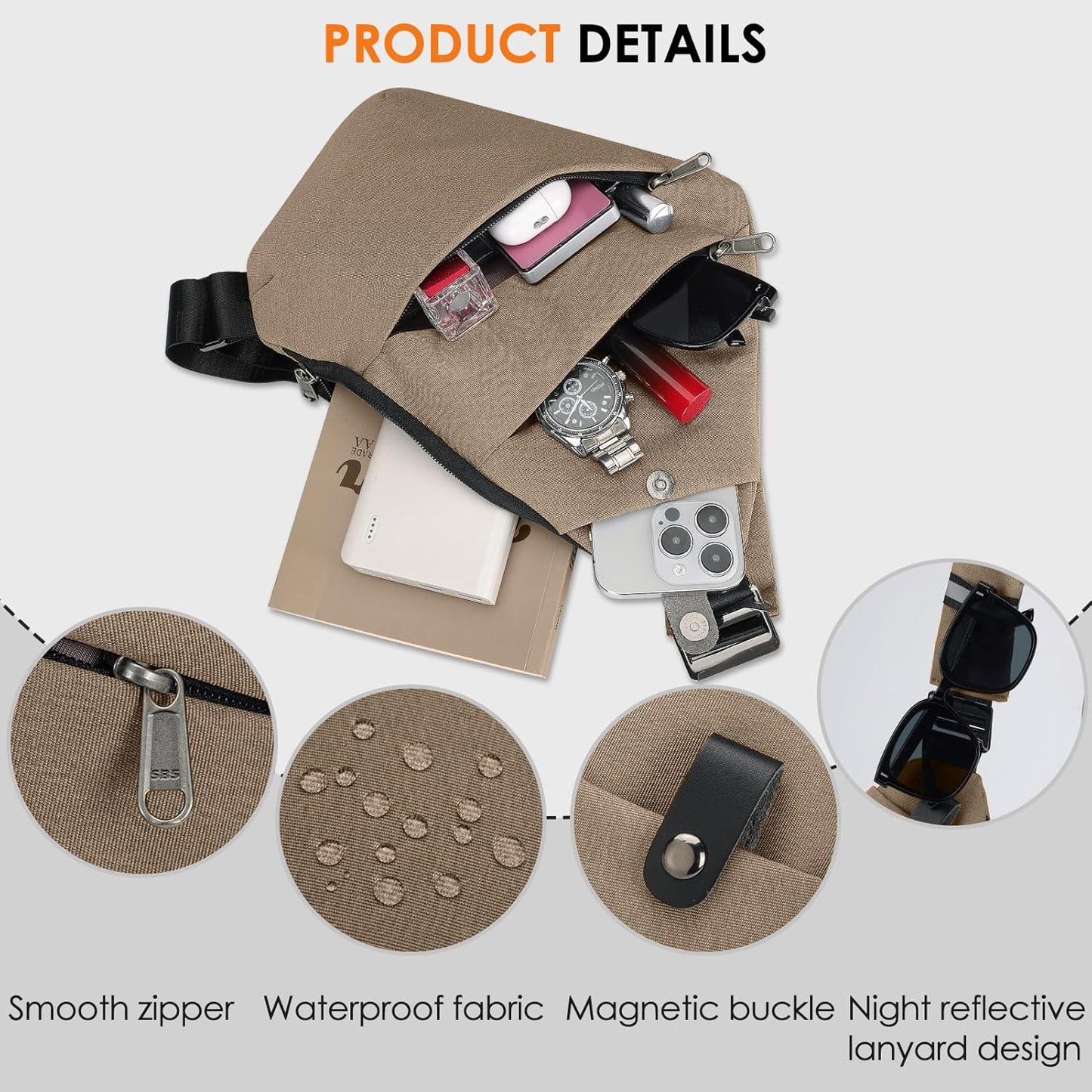 Sling Bag Anti-Theft Crossbody Bag for Women Men Sling Backpack Multipurpose Travel Essentials Hiking Chest Bag Daypack