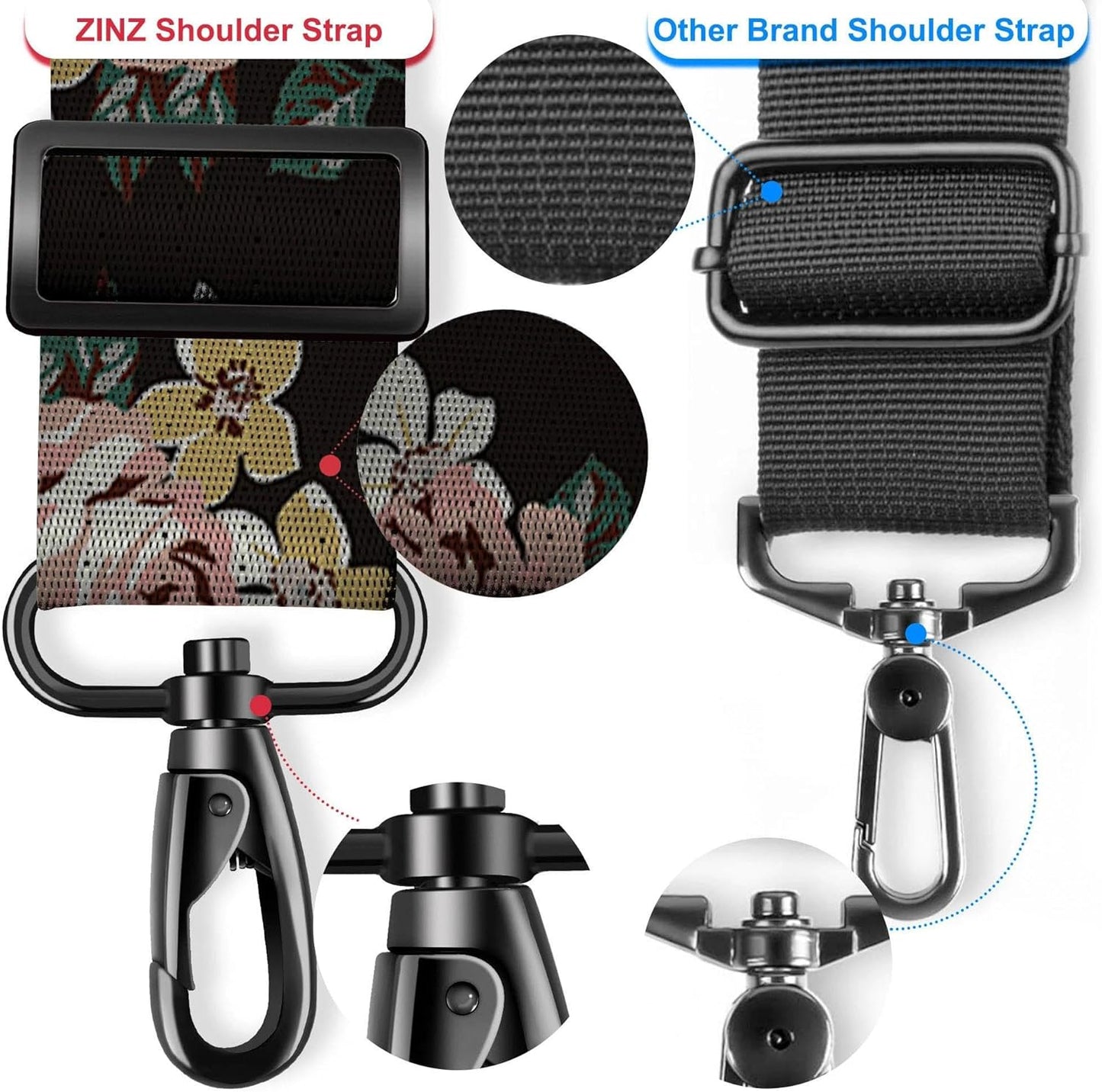 ZINZ Shoulder Strap - 59 Inch Universal Heavy-duty Adjustable Strap with Ultra-thick Fixed Breathable Pad for Laptop, Gym, Camera Bag and More -Black Rose