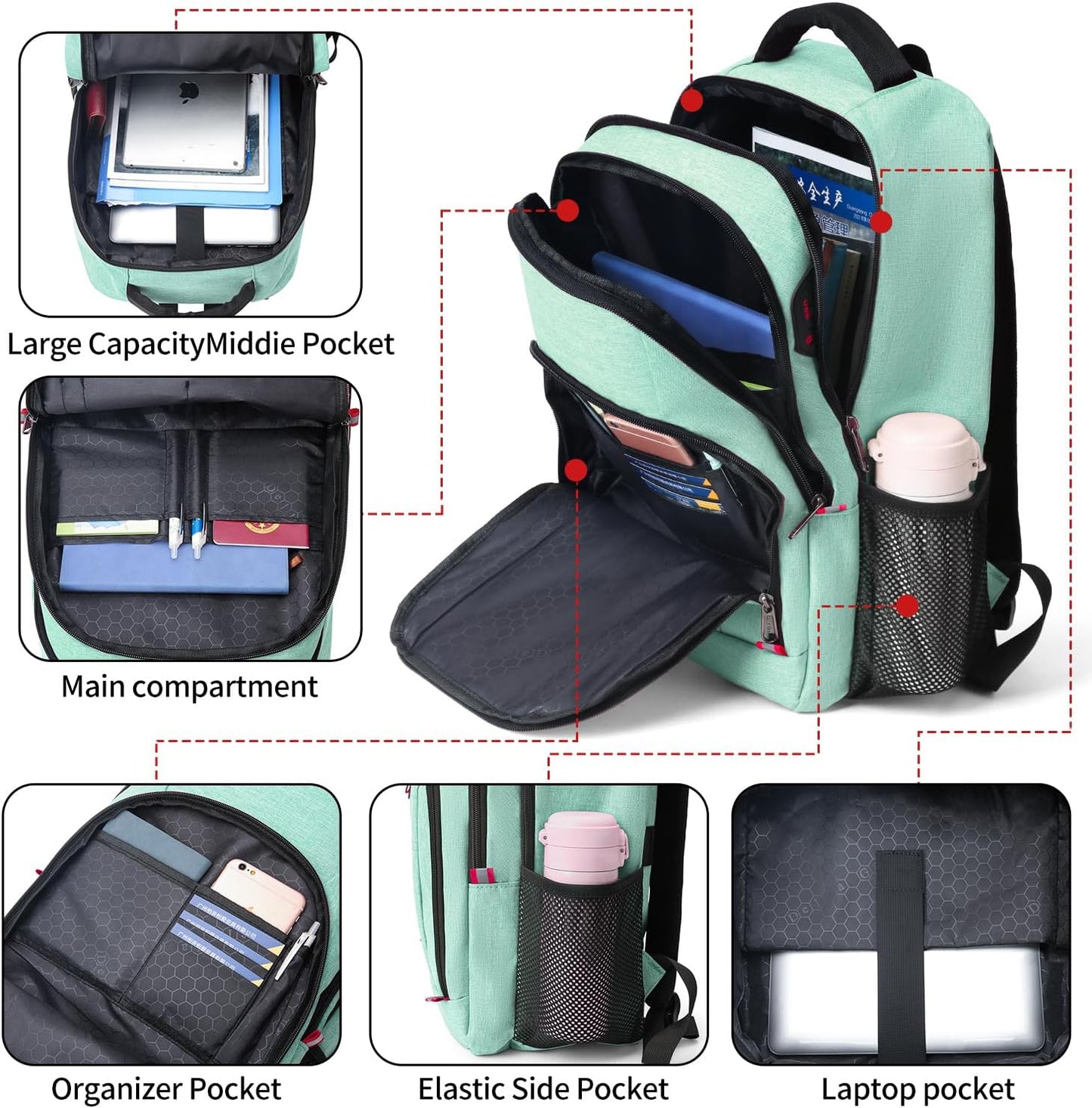 Travel Laptop Backpack, Anti Theft Backpack for Men and Women with USB Slit Business Computer Backpack Bag (Green, 15.6 Inch)
