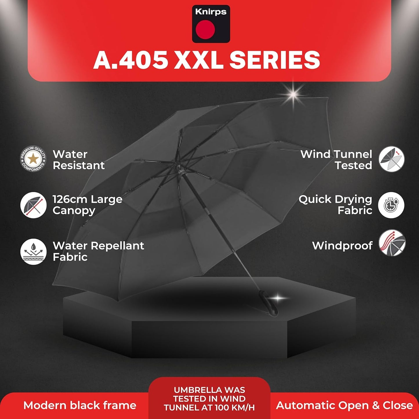 Knirps A.405 XXL Duomatic Vented 2 Person Oversized Umbrella for Adults – 49.6" Auto Open Close Canopy, Travel Case Included