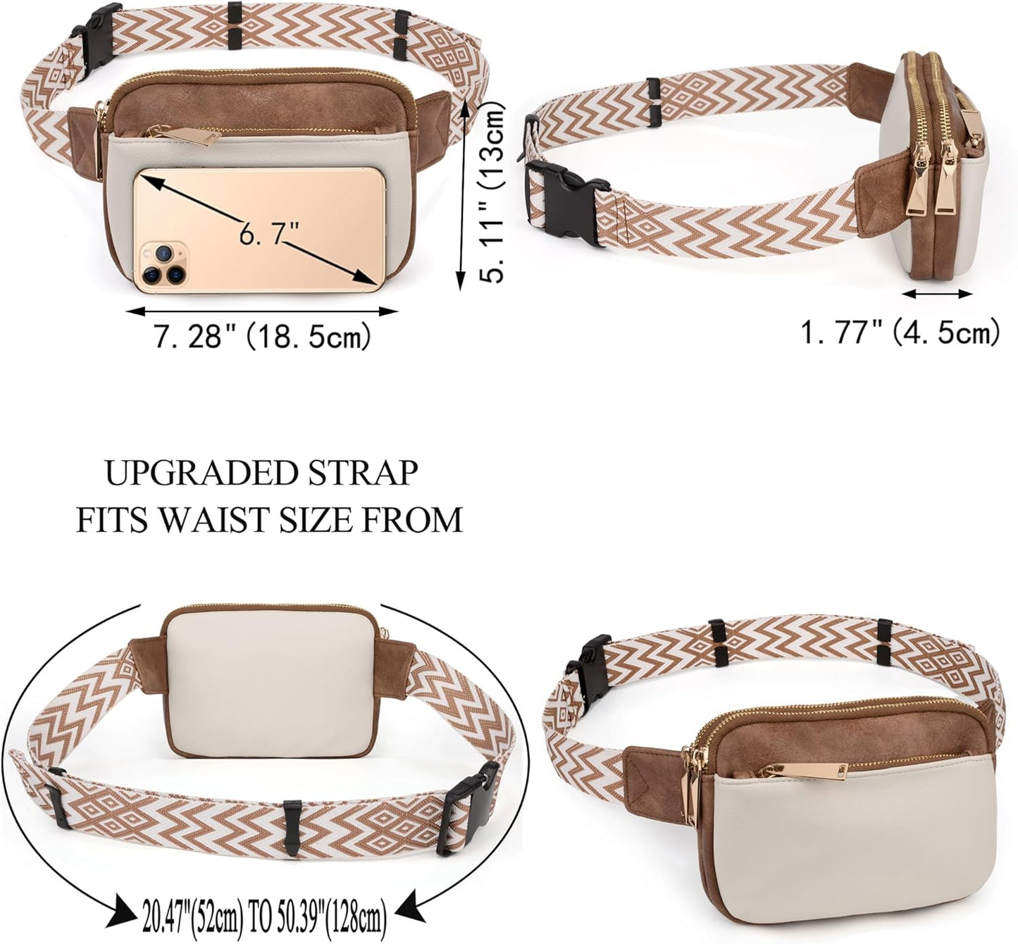 UTO Fanny Pack for Women Crossbody Trendy Fashion Belt Purse Chest Waist Hip Bumbag for Outdoor Shopping Travel Hiking