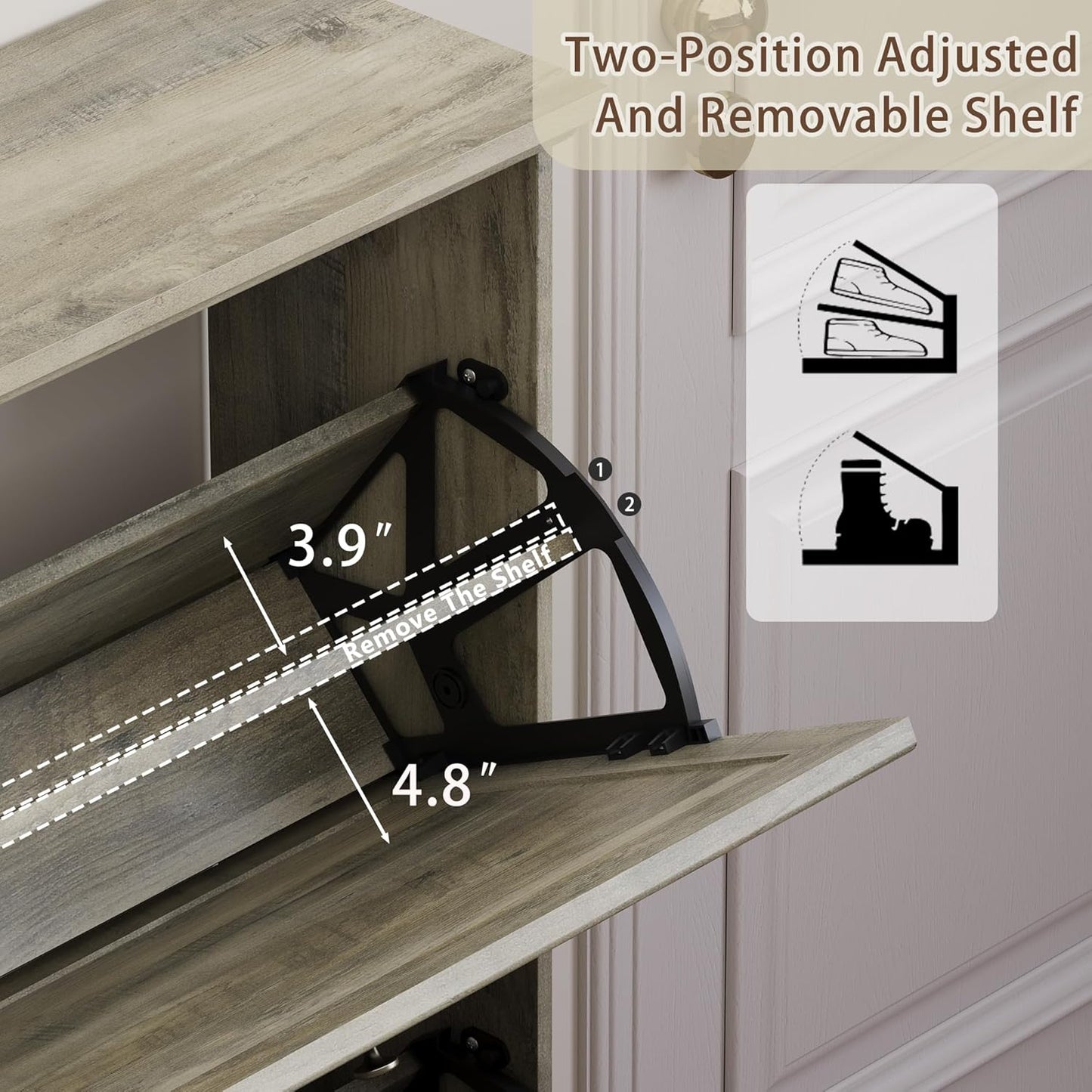 3 Flips Shoe Cabinet for Entryway, Narrow Shoe Storage Cabinet with Adjustable Shelves, Wooden Space-Saving Organizer and Rack for Foyer, Closet, Hallway