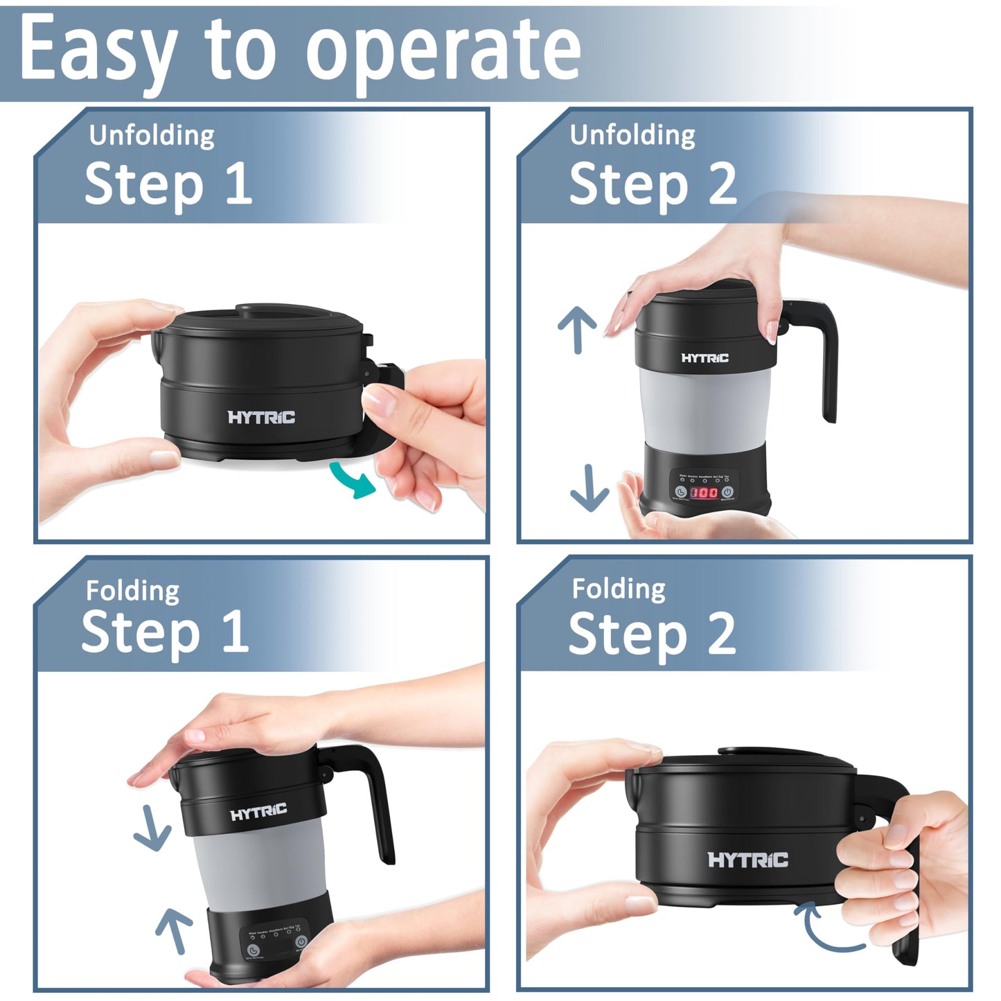 HYTRIC Travel Electric Kettle, 700ML Collapsible Hot Water Kettle, Black