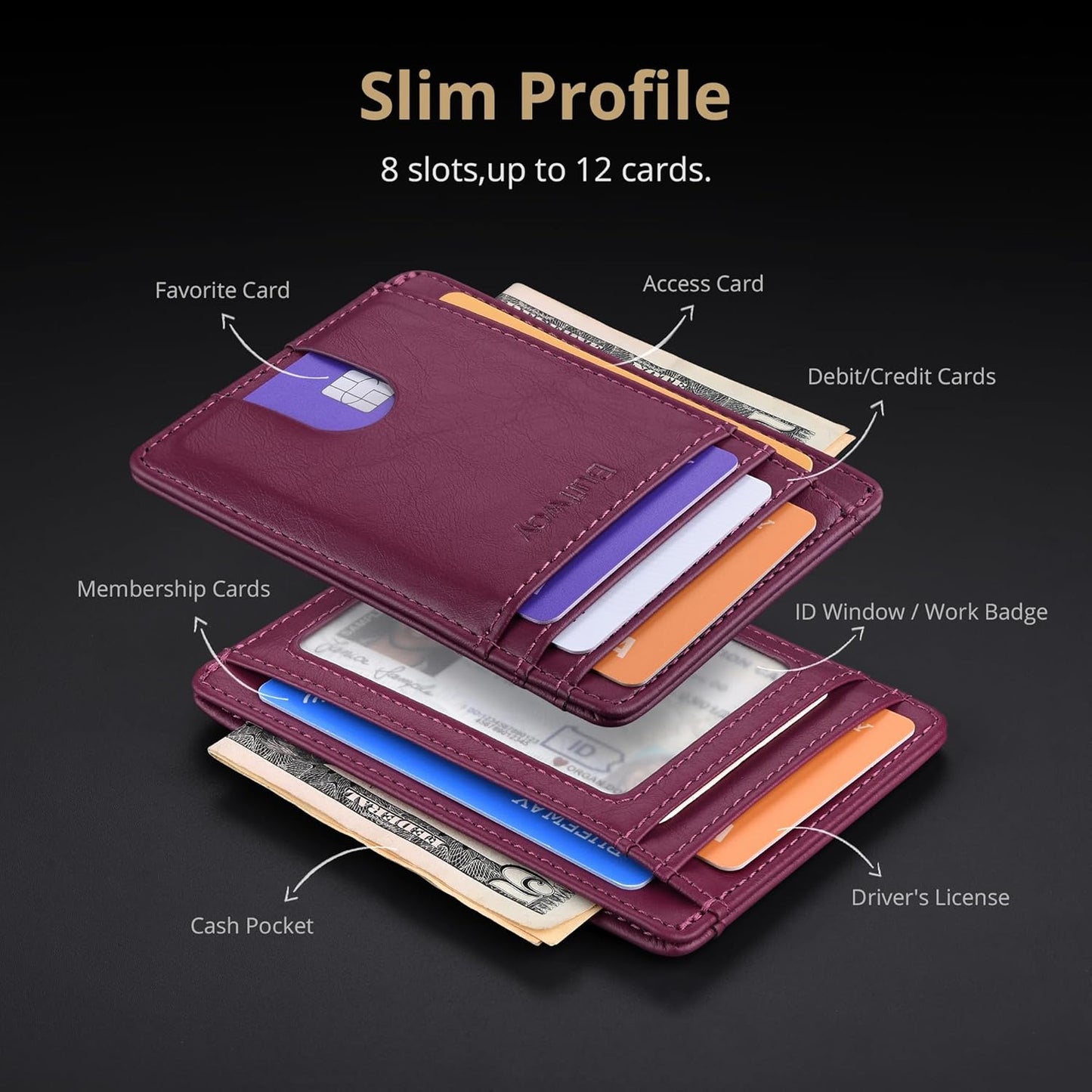 Buffway Slim Minimalist Front Pocket RFID Blocking Leather Wallets for Men and Women - Alaska Purple