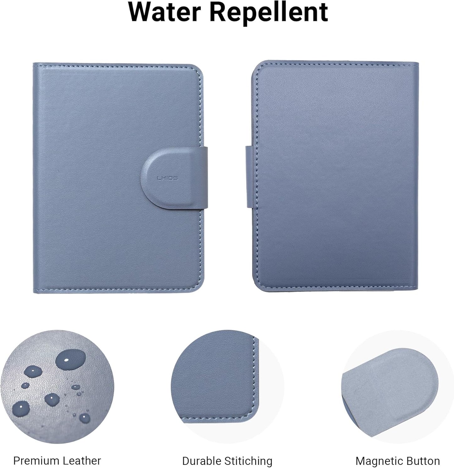 LHiDS Leatherette Passport Holder with RFID Protection, Premium PU Leather, Snap Button Closure, Travel Passport Wallet Cover for Passport, Boarding Passes, Business Cards, Cash (Midnight Blue)