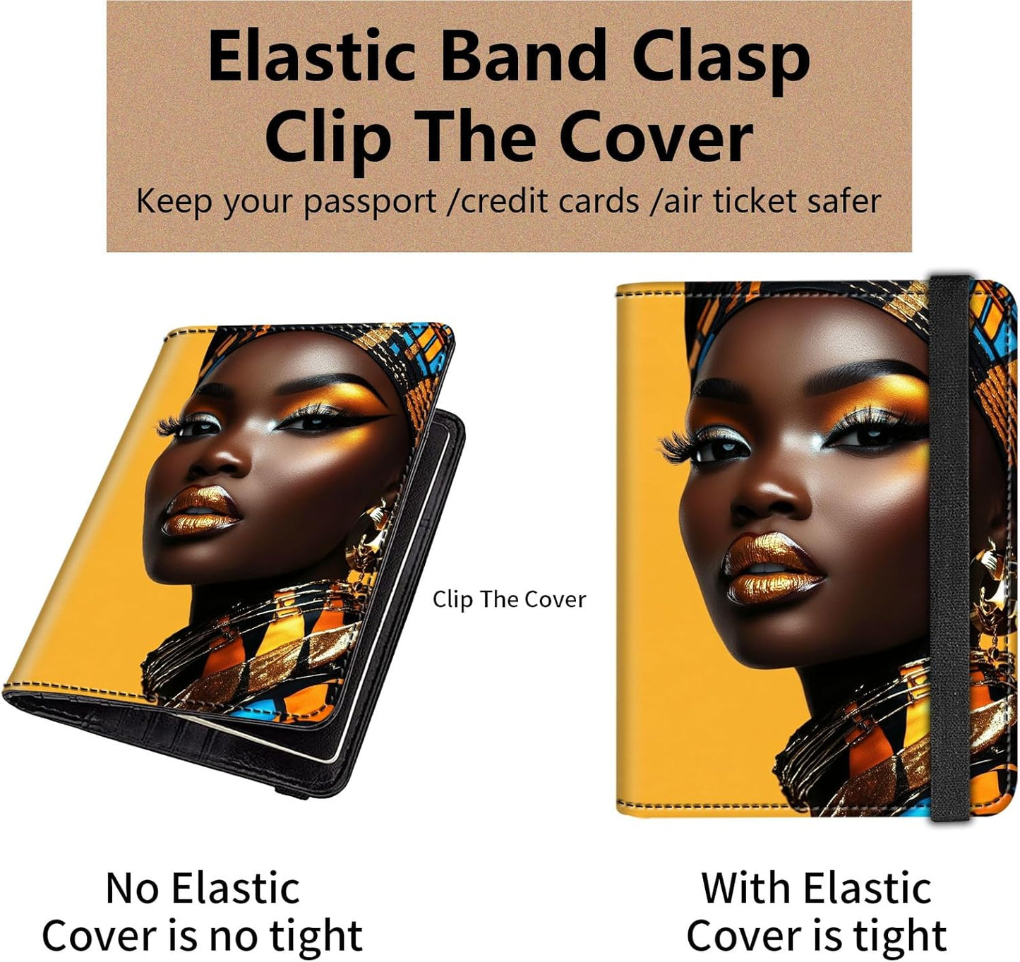 Passport and Vaccine Card Holder Cover Combo,Travel Passport Holder Wallet with RFID Blocking, Leather Vaccine Card Slot Passport Cover Case for Women & Men,African American Woman-1121