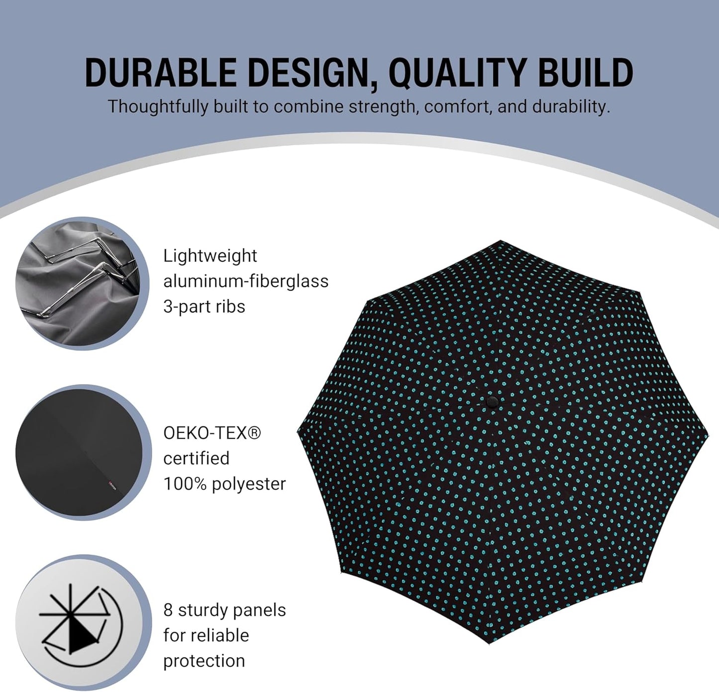 Knirps T.260 Medium Automatic Open Close Rain Umbrella with Curved Handle and Carrying Case - Compact Windproof Travel Umbrellas for Adults, 97cm Diamteter