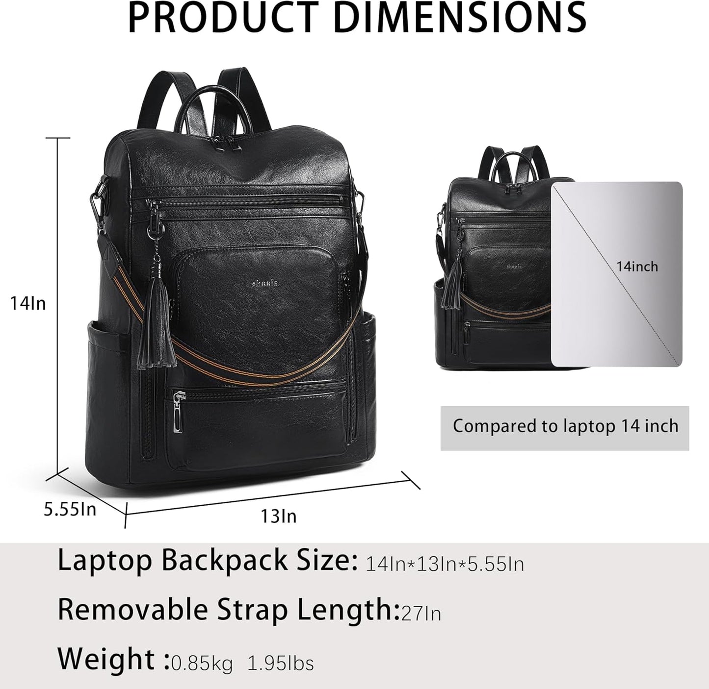 Shrrie Vegan Leather Laptop Backpack for Women 15.6 inch Work Backpack Fashion Travel Backpack Purse for Business College