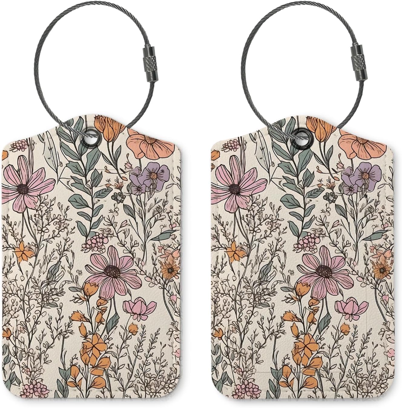 Vintage Retro Luggage Tags for Suitcases,Flower 2 Pack Baggage Tag Label with Steel Loop,Handbag School Bag Backpack Traveling Accessories,Flora Gifts for Women
