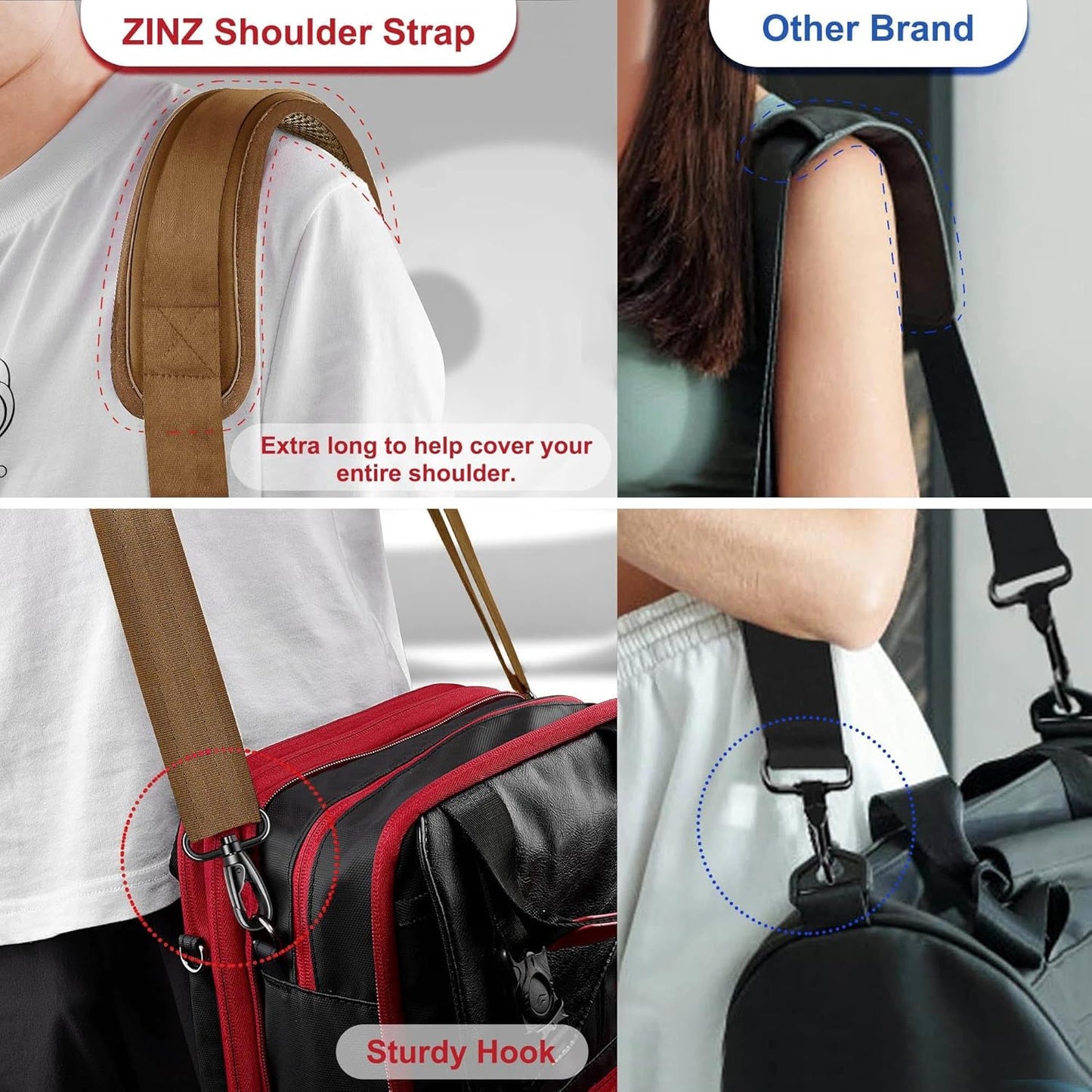 ZINZ Shoulder Strap - 59 Inch Universal Heavy-duty Adjustable Strap with Ultra-thick Fixed Breathable Pad for Laptop, Gym, Camera Bag and More -Khaki