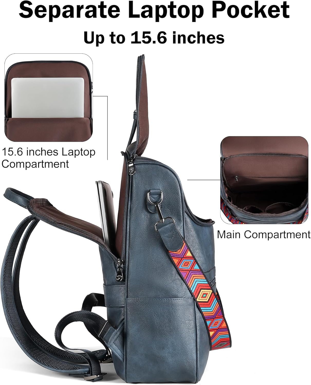 FADEON Laptop Backpack for Women Leather Travel Backpack with Laptop Compartment, Designer PU Shoulder Laptop Bag Pink
