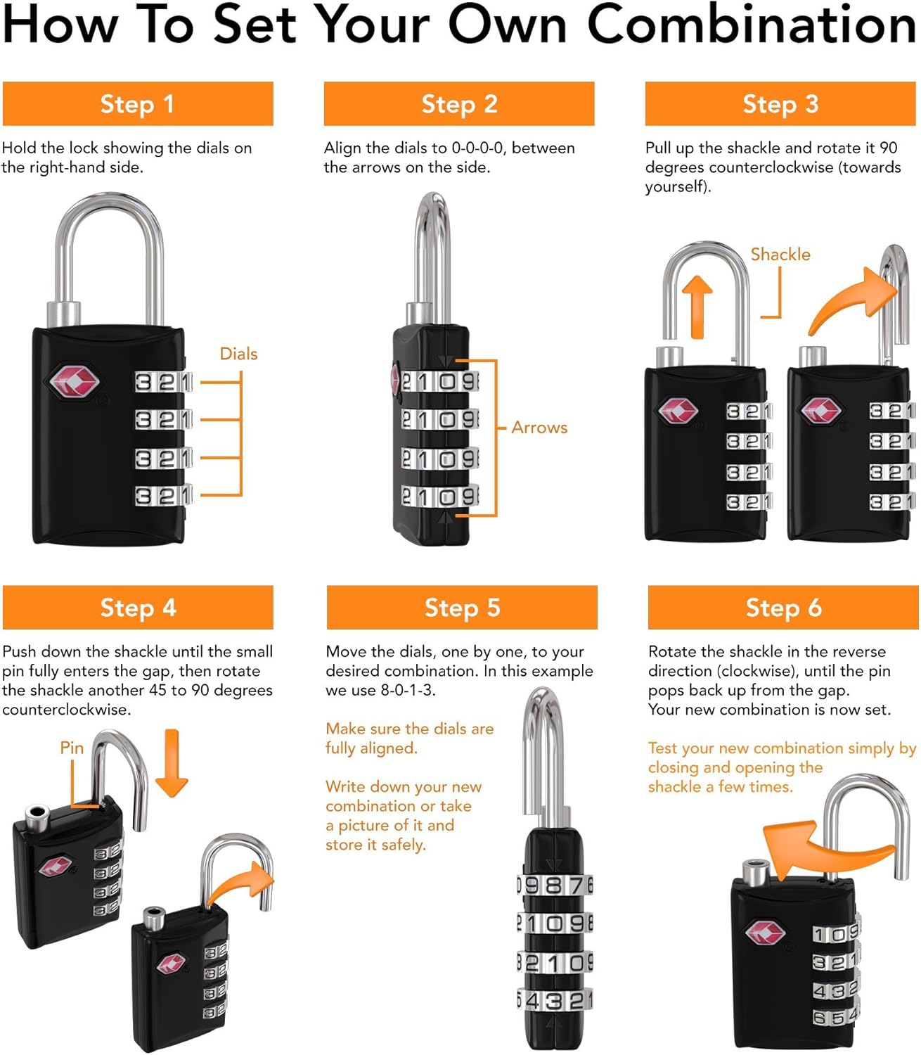 TSA Locks for Luggage, 2-Pc Durable Steel Padlock, Keyless Easy to Read 4-Digit Combination Lock for Backpacks, Travel Suitcases, Toolbox, Filing Cabinets, Baggage & Gym Locker, Red/Blue