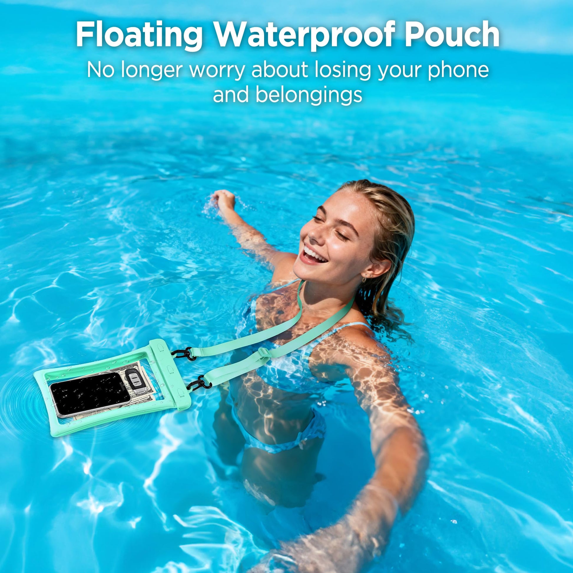 CACOE Floatable Waterproof Phone Pouch 2 Pack Up to 10.0", Black+Green