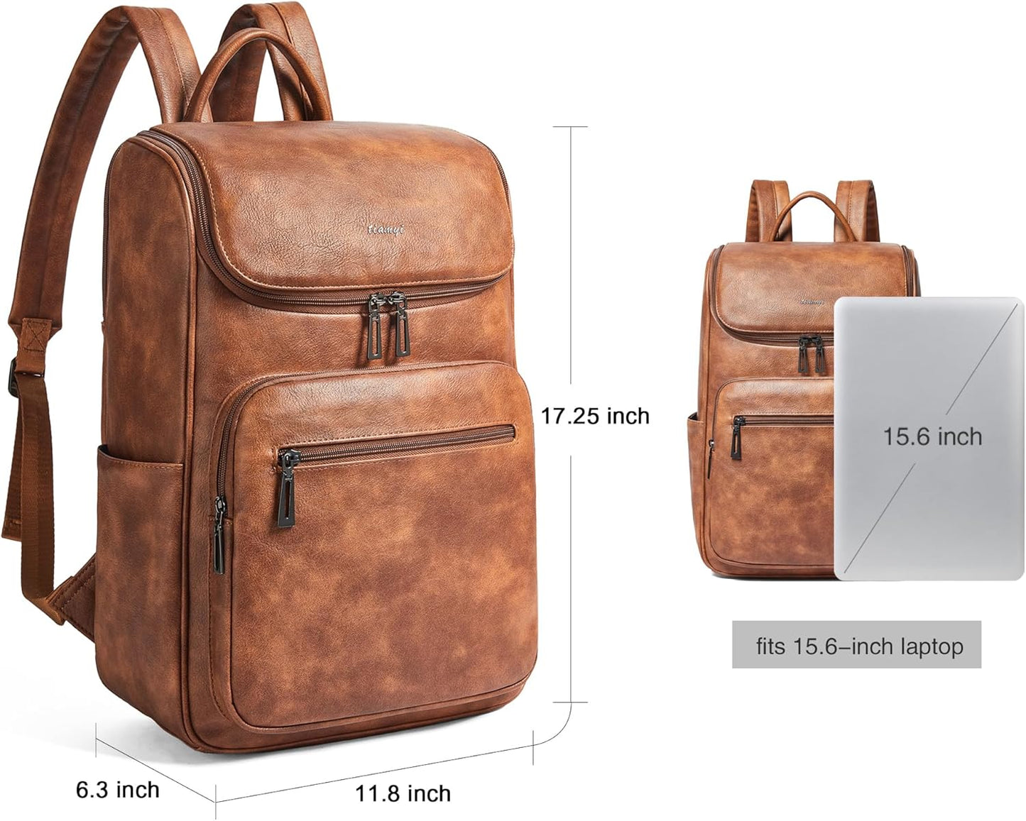 Computer Leather Backpack for Women Travel Back pack with 15.6 inch Laptop Compartment, Vintage Ladies Backpack, Brown