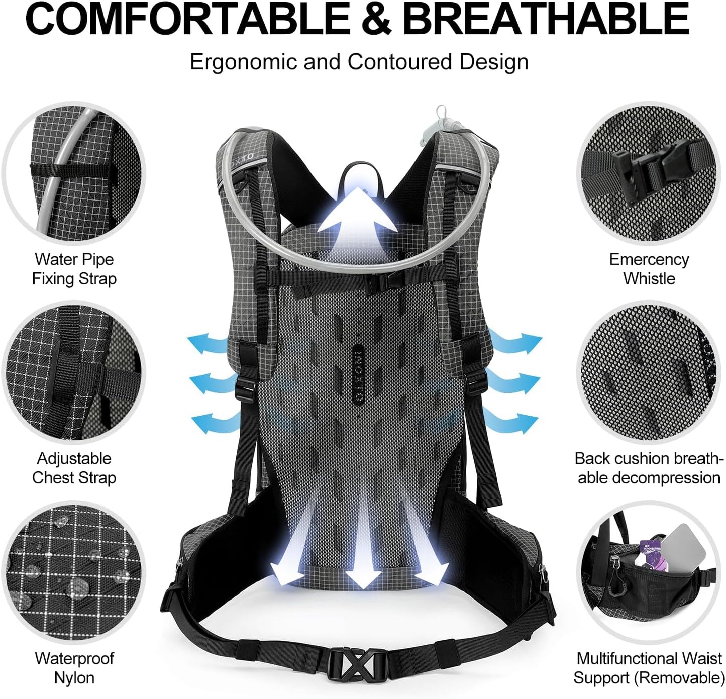 Hydration Backpack, 25L Hiking Backpack with 3L Water Bladder and Rain Cover, Hiking Water Backpack