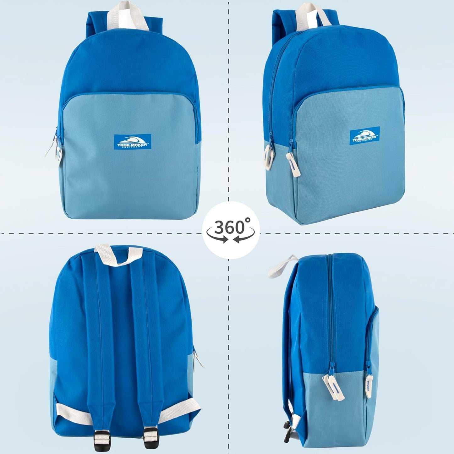 Color Block Backpacks for School Boys and Girls, 15 Inch Two Tone Colorful Small Travel Backpack for Kids (Blue)