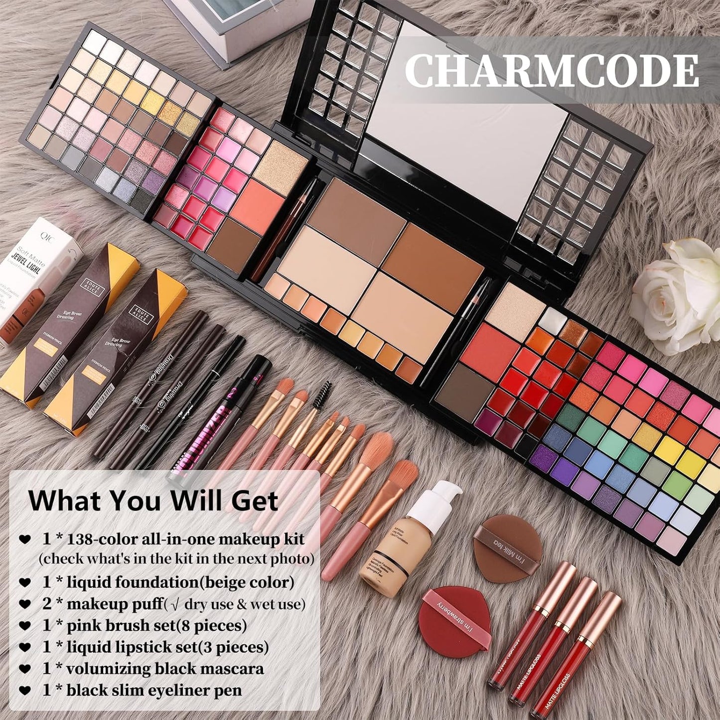 Full Makeup Kit, Makeup Sets for Women Full Kit, All in One Make Up Gift Set for Girls & Women with Eyeshadow,Liquid Lipstick,Foundation,Mascara,Blush,Eyeliner,Contour,Brushes and More