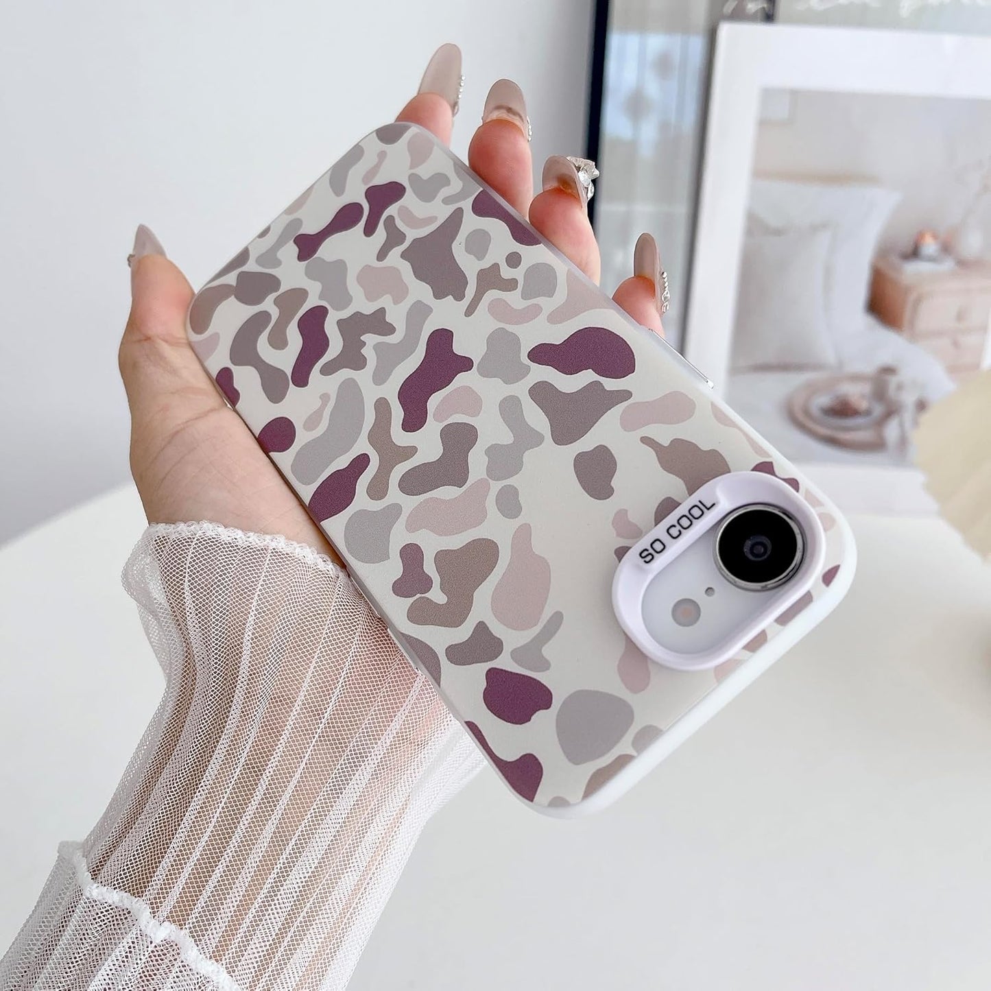 for iPhone 16e Case, Vintage Camo Pattern Design for Men Boys Teens, Cool Camouflage Shockproof Protective Cover for Girls Women - White