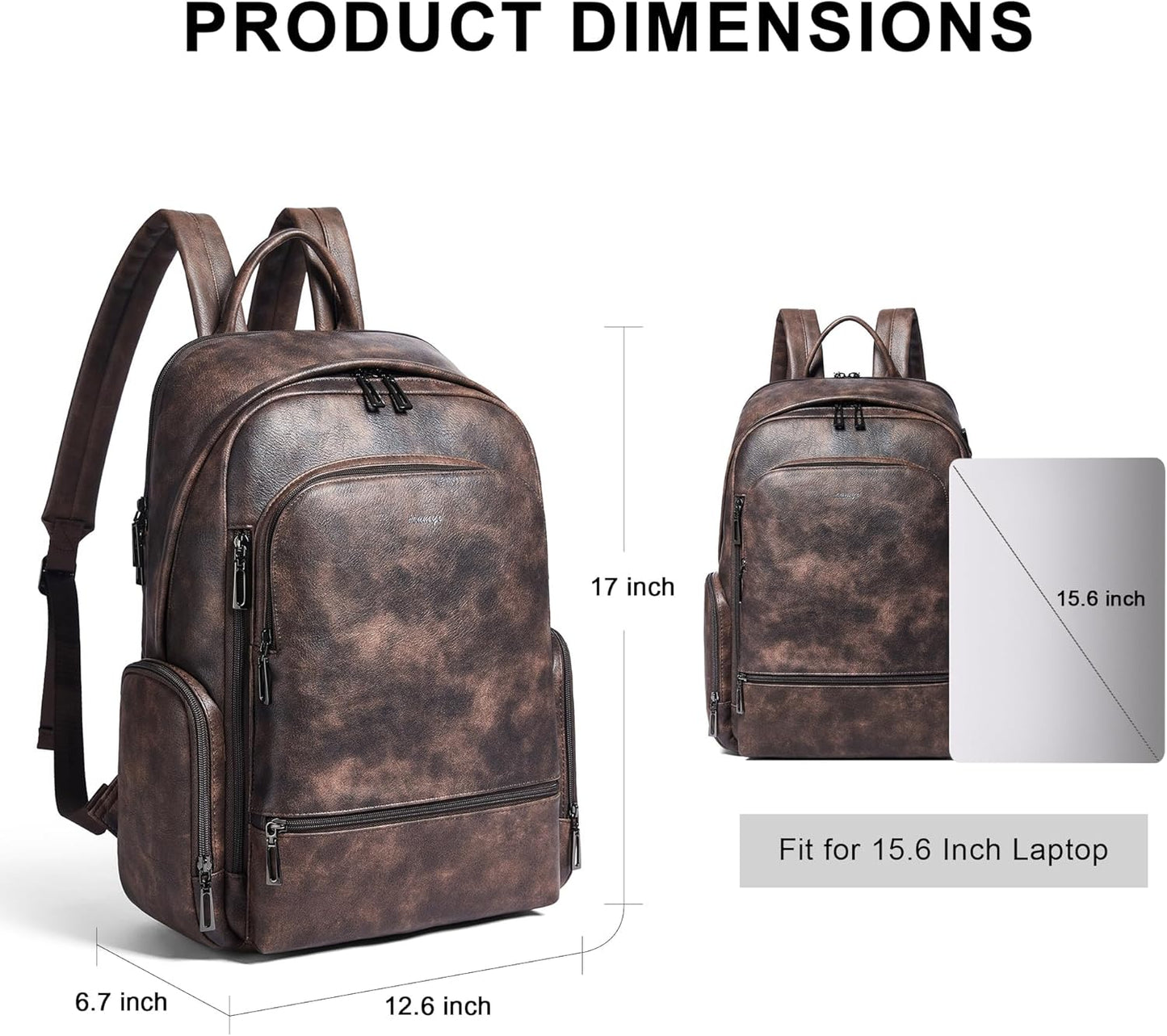 Computer Backpack for Women Soft Leather Back pack with 15.6 inch Laptop Compartment, Designer Ladies Travel Backpack, Coffee