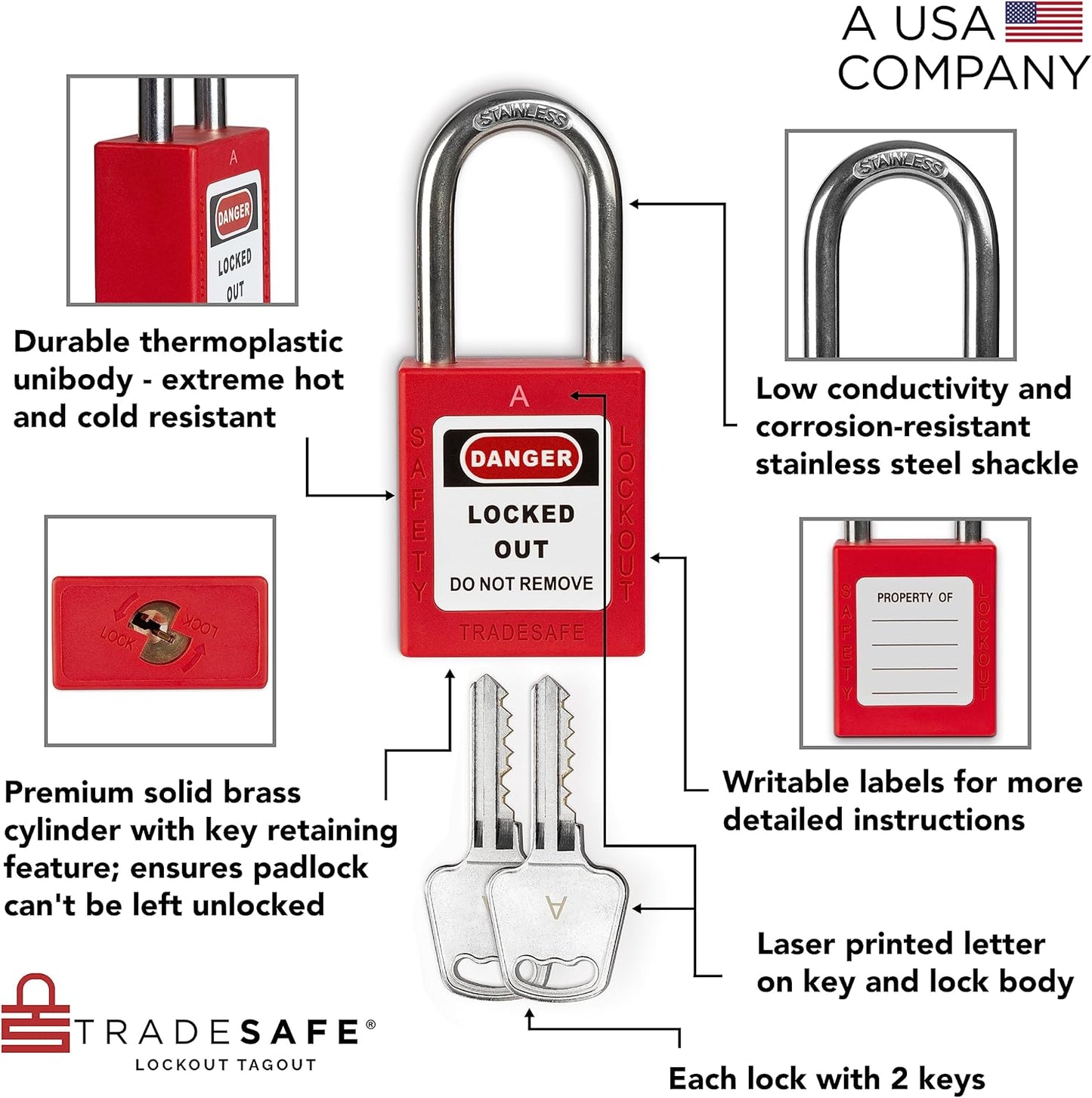 TRADESAFE Lockout Tagout Locks Set, 7 Red Keyed Alike Unlimited Grouping Safety Padlocks, 2 Keys Per Lock, OSHA Compliant Loto Locks for Lock Out Tag Out Kits