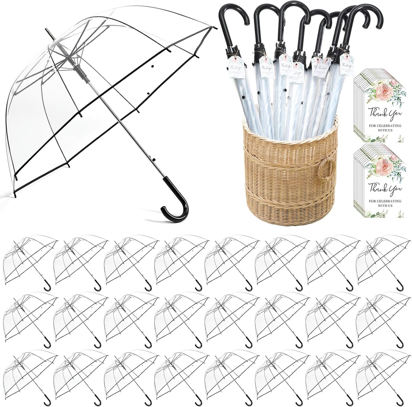 Wedding Favors for Guest Umbrella Gifts Bulk 52 Inch Large Dome Rain Windproof Stick Umbrellas with Thank You Tags and Rope Guest Souvenirs for Wedding Party Bridal Favors
