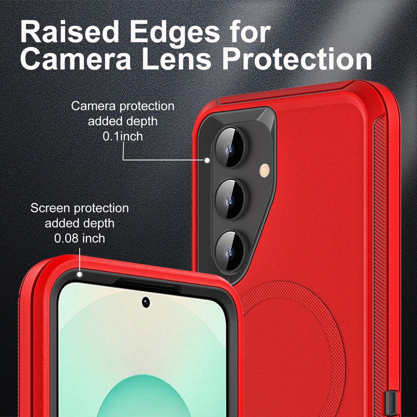 for Samsung Galaxy S25 Plus Case, Compatible with Magsafe, Military Grade 3 in 1 Heavy Duty Case with 2Pcs Tempered Glass Screen Protector & Camera Lens Protector (New-Red/Black)