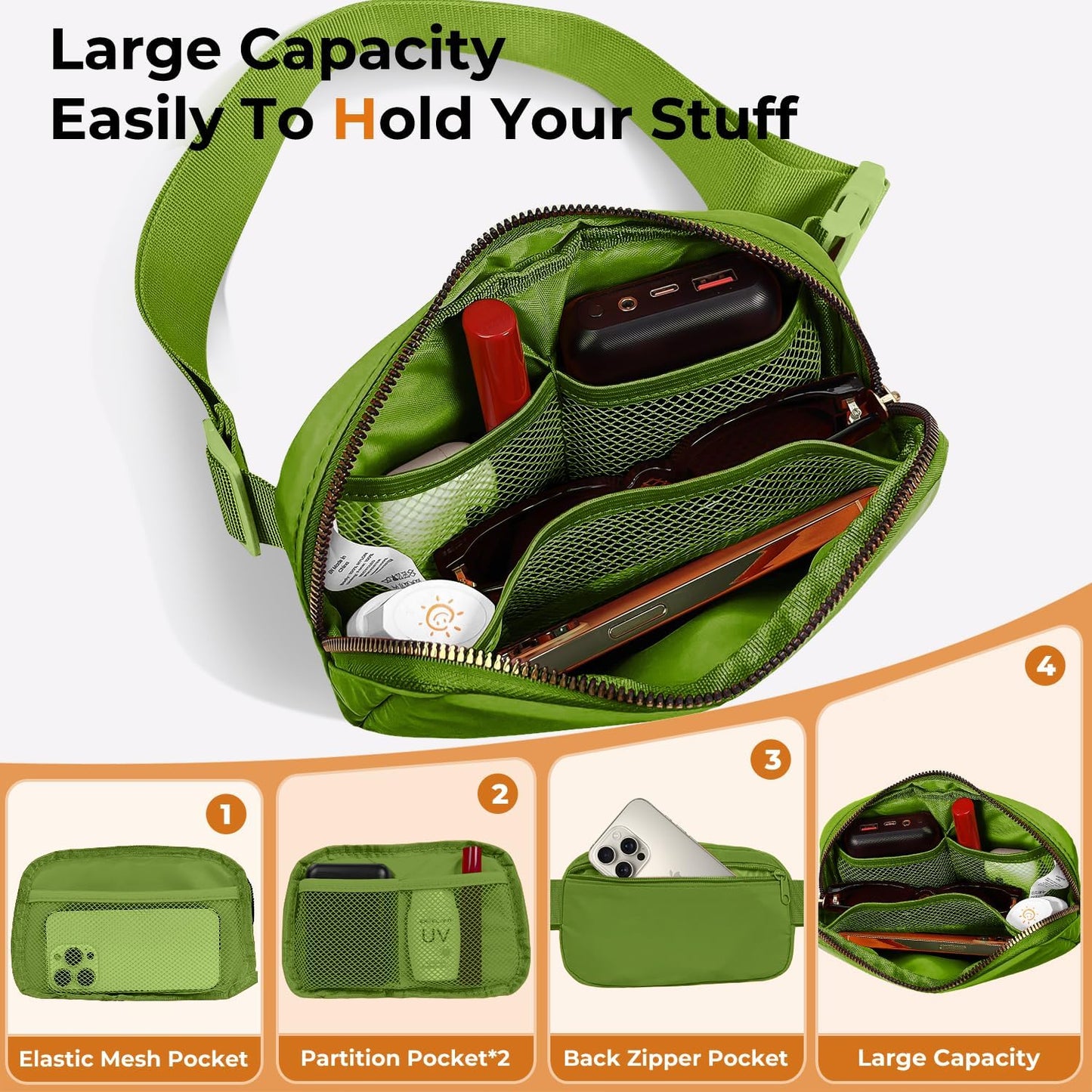 Belt Bag Zipper Fanny Pack Crossbody Bags for Women,Fashion Nylon Waist Packs, Water Repellent Two Way wear with Adjustable Strap Gifts for Teenage Girls Women Men(pistachio)