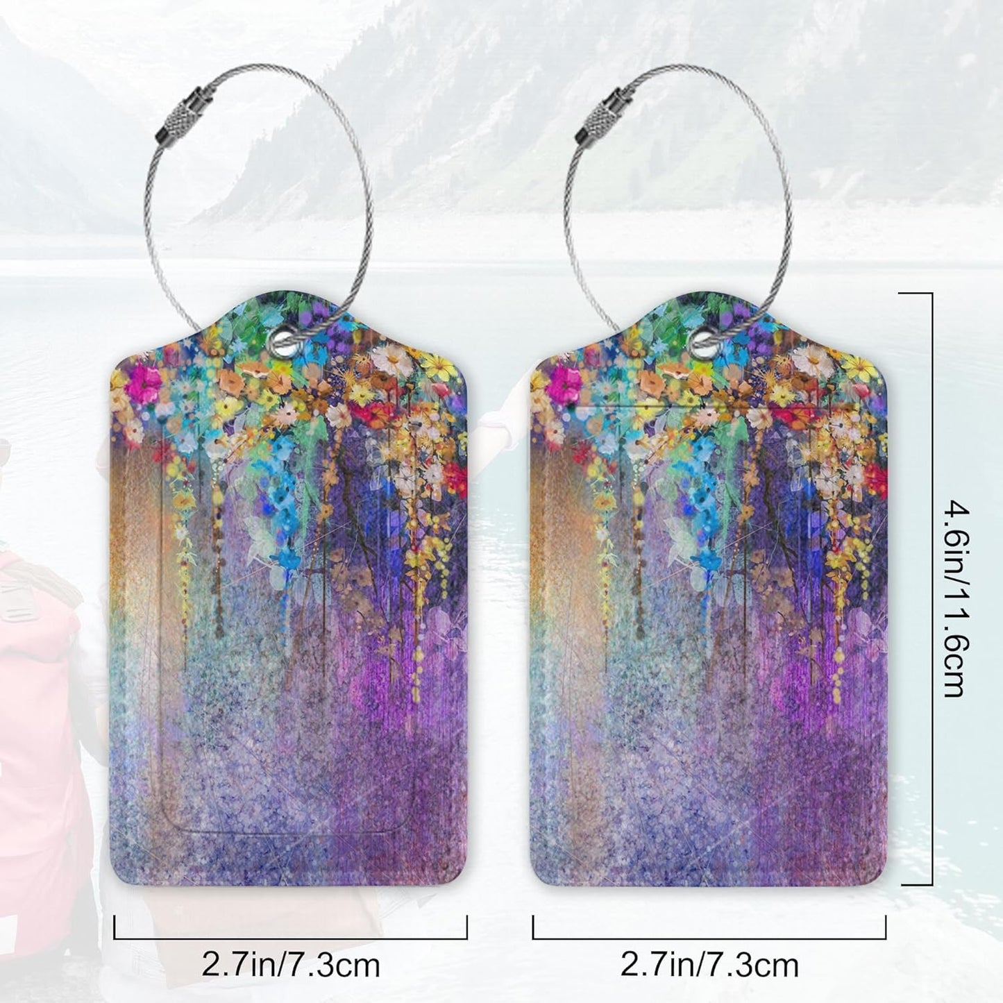 2Pcs Luggage Tag for Suitcase Watercolor Purple Flowers Cute Suitcase Tag with Privacy Flap & Name ID Label & Metal Loop,Travel Bag Luggage Tags for Women