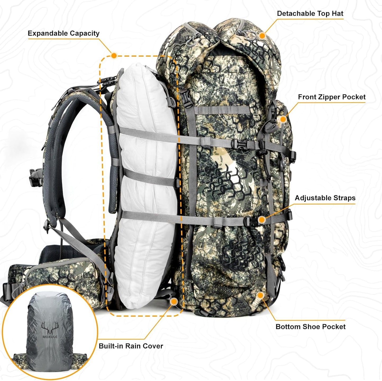 Pro 3600 Camo Frame Backpack - Meat Hauler Pack with Rain Cover for Outdoor