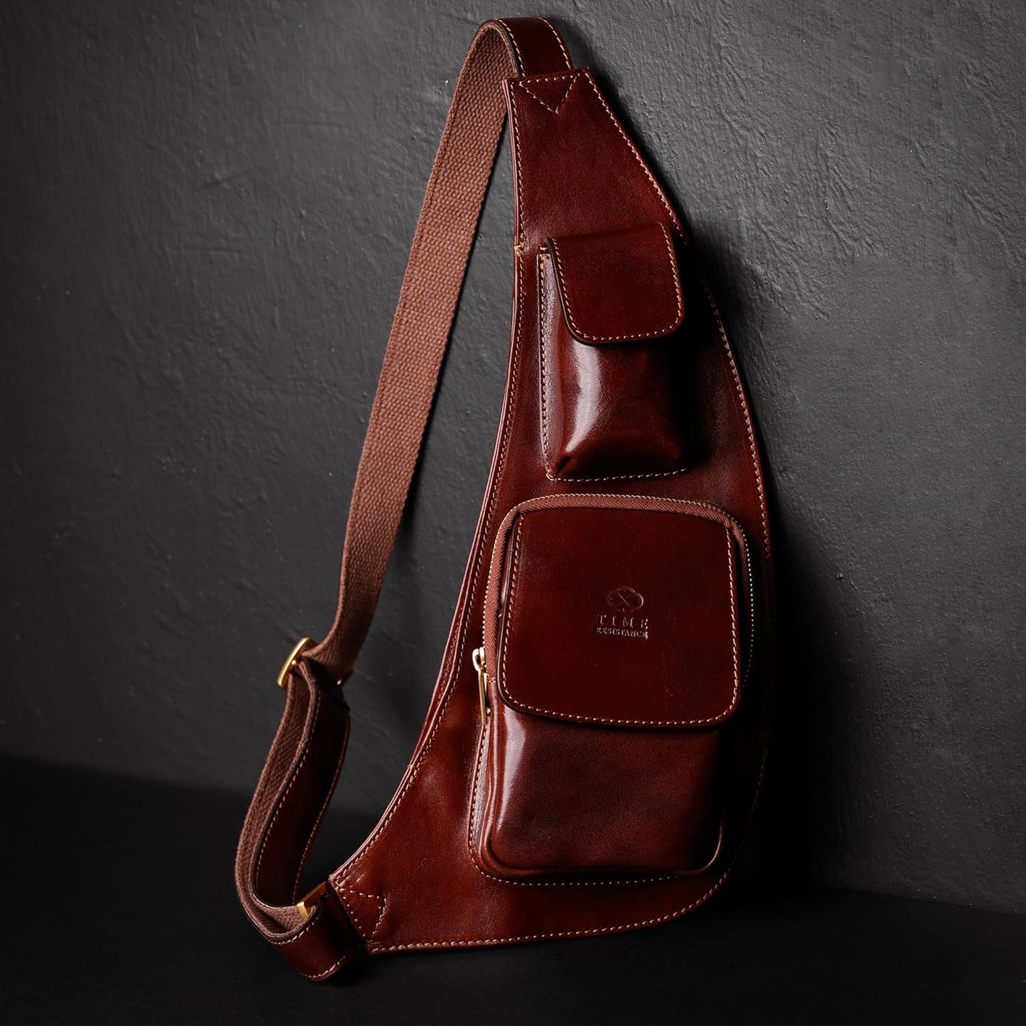 Time Resistance Leather Sling Bag - Crossbody Bag - Messenger Bag for Men and Women - Handmade Shoulder Bag Backpack