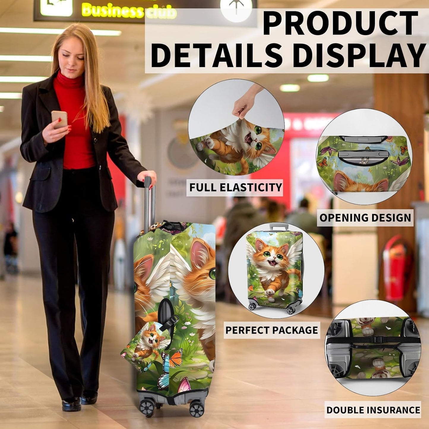 Travel Luggage Cover,Cute Cat Theme Suitcase Cover Accessory Kit, Luggage Tag, and Comfortable