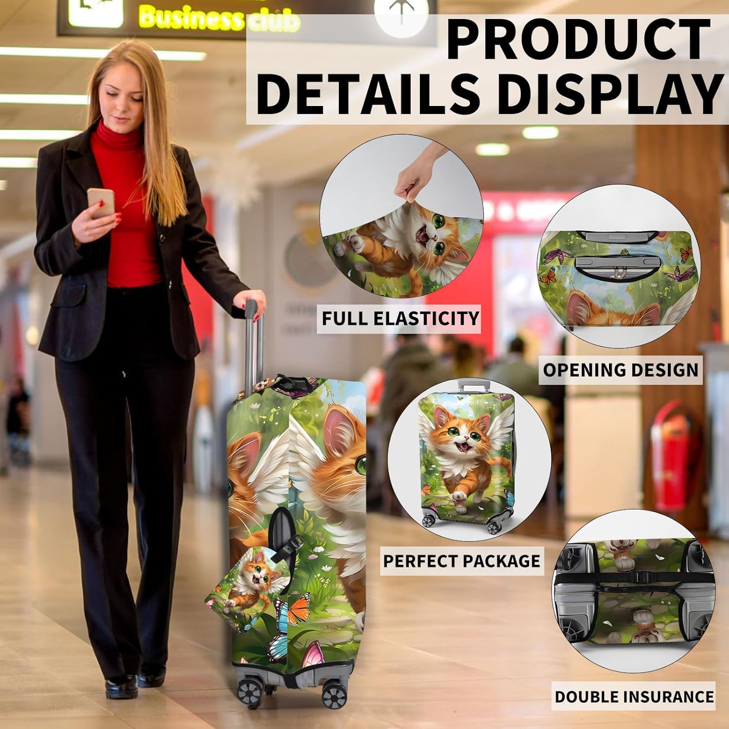 Travel Luggage Cover,Cute Cat Theme Suitcase Cover Accessory Kit, Luggage Tag, and Comfortable