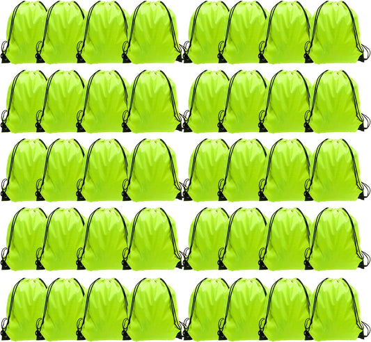 GoodtoU Drawstring Bags, Drawstring Backpack Bulk Nylon Backpack Cinch Sack Gym Bag for Sport, Traveling, Team (40Pcs, Fluorescent Green)