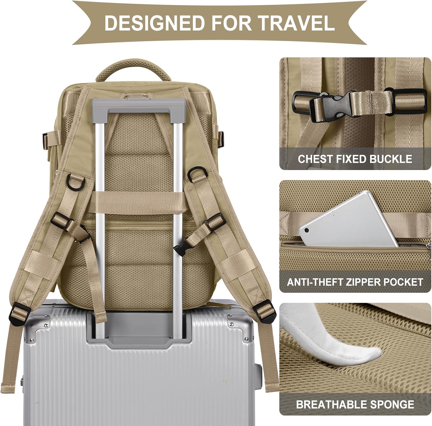 WONHOX Large Travel Backpack Carry on Flight Approved Laptop Work Business Backpack for Women Men