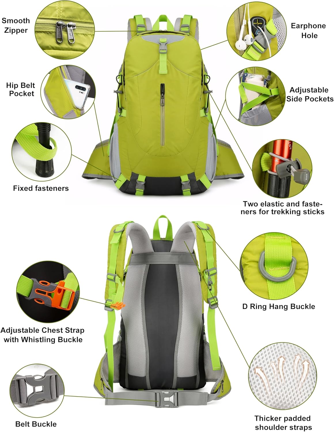 Long Keeper 40L Hiking Backpack with Rain Cover Waterproof Lightweight Camping Backpack for Men Women Outdoor Travel Daypack