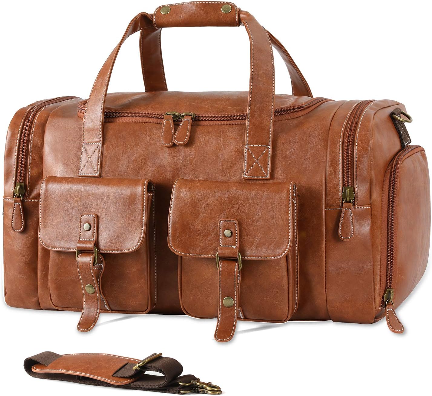 Zeroway PU Leather Travel Duffel Bag with Shoe Pouch Large Carry on Bag Waterproof Weekender