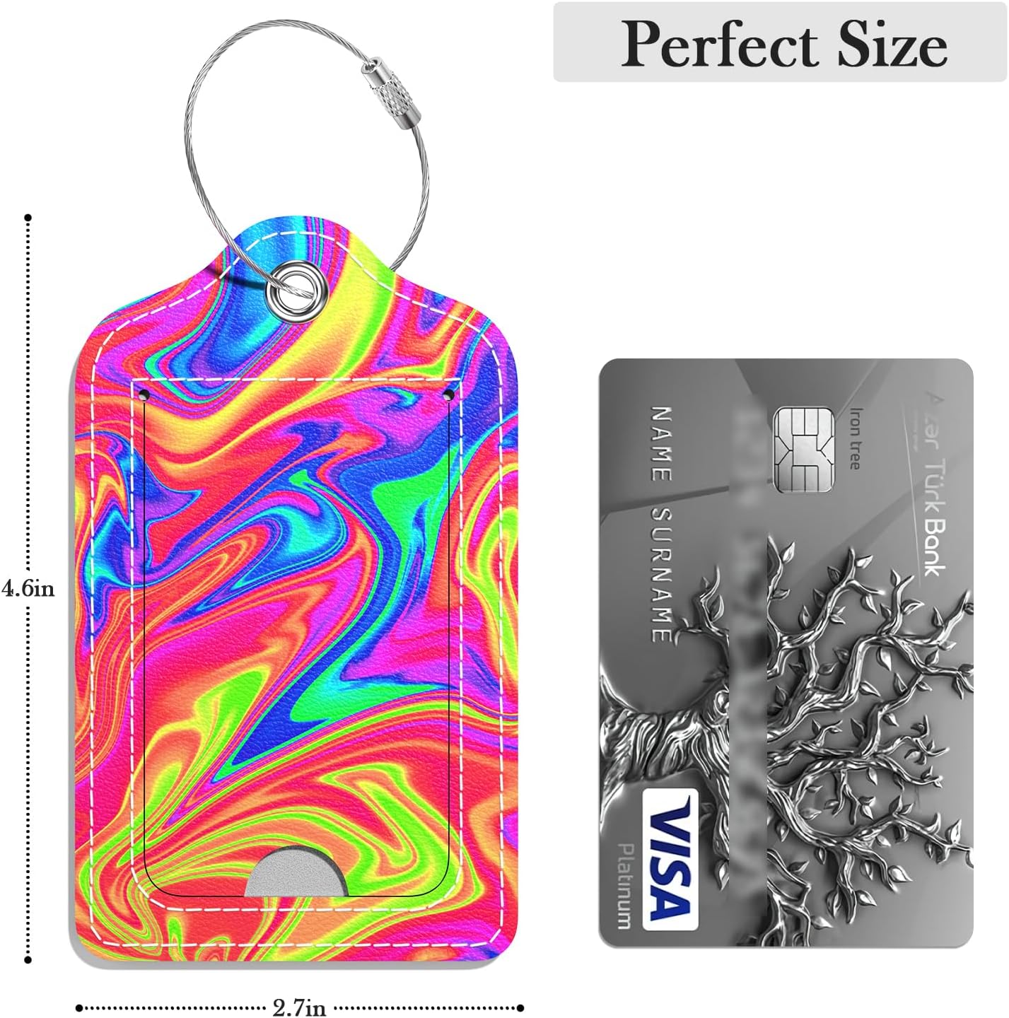 Luggage Tags for Suitcase, 2 Pack PU Leather Travel Cruise Luggage Tag with Privacy Flap, Name ID Label and Metal Loop for Women Men Girls Suitcase Baggage Bag Backpack, Laser Wave