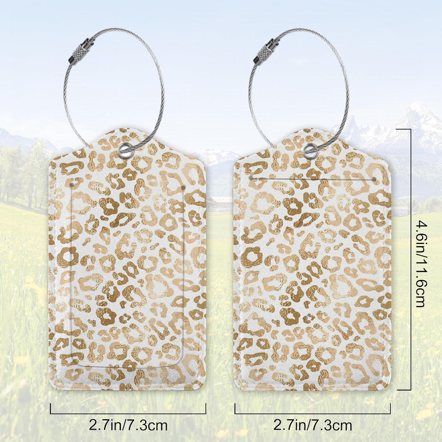 Luggage Tag for Suitcase,White Leopard Print Unique Travel Tags with Privacy Cover ID Label & Stainless Steel Loop for Men Women
