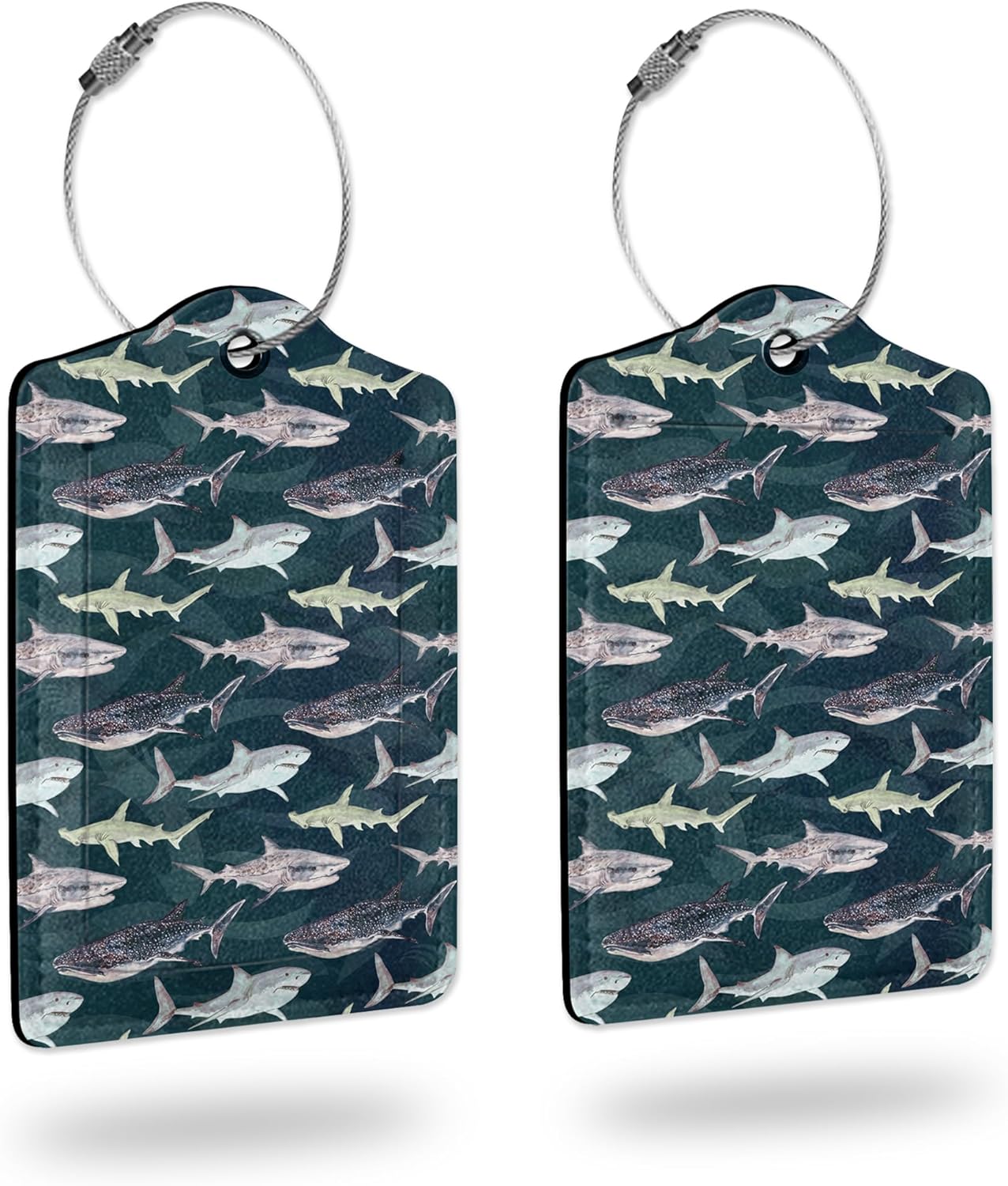 Luggage Tags for suitcases,2 Pack Cute Shark Luggage Tag,Leather Stainless Steel Loop Label Tag for Women Men Girls Travel Bag Suitcase