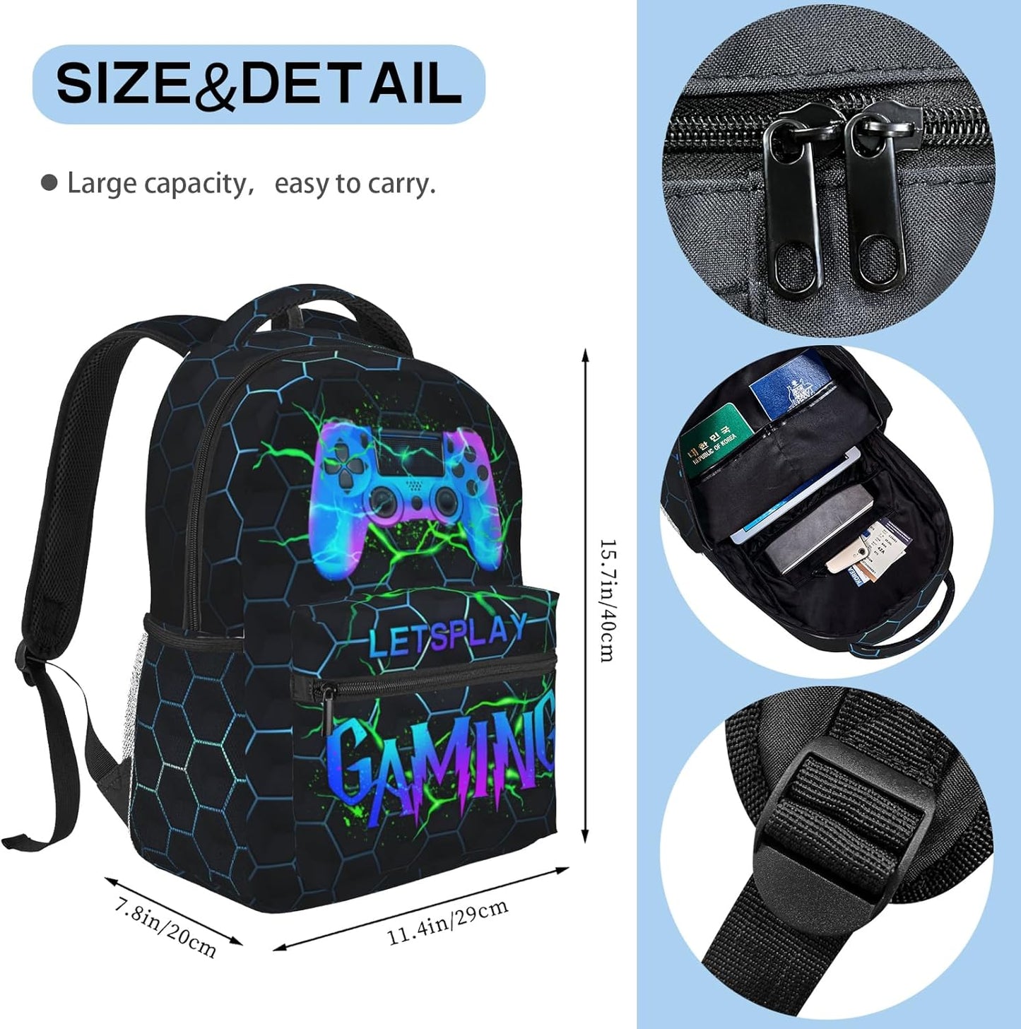 Abstract Gaming Backpack Games School Bookbag Video Game Laptop Backpack Hiking Travel Bag for Kids Boys Teens Adults