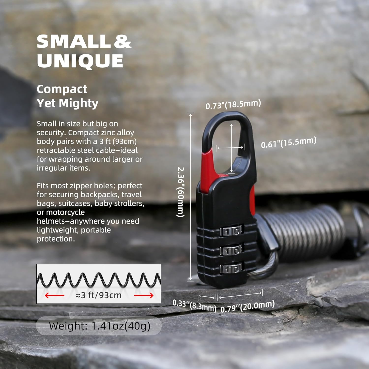 Small Combination Lock with Retractable Cable (36in/91cm), Thin Cable Locks with Combination Code