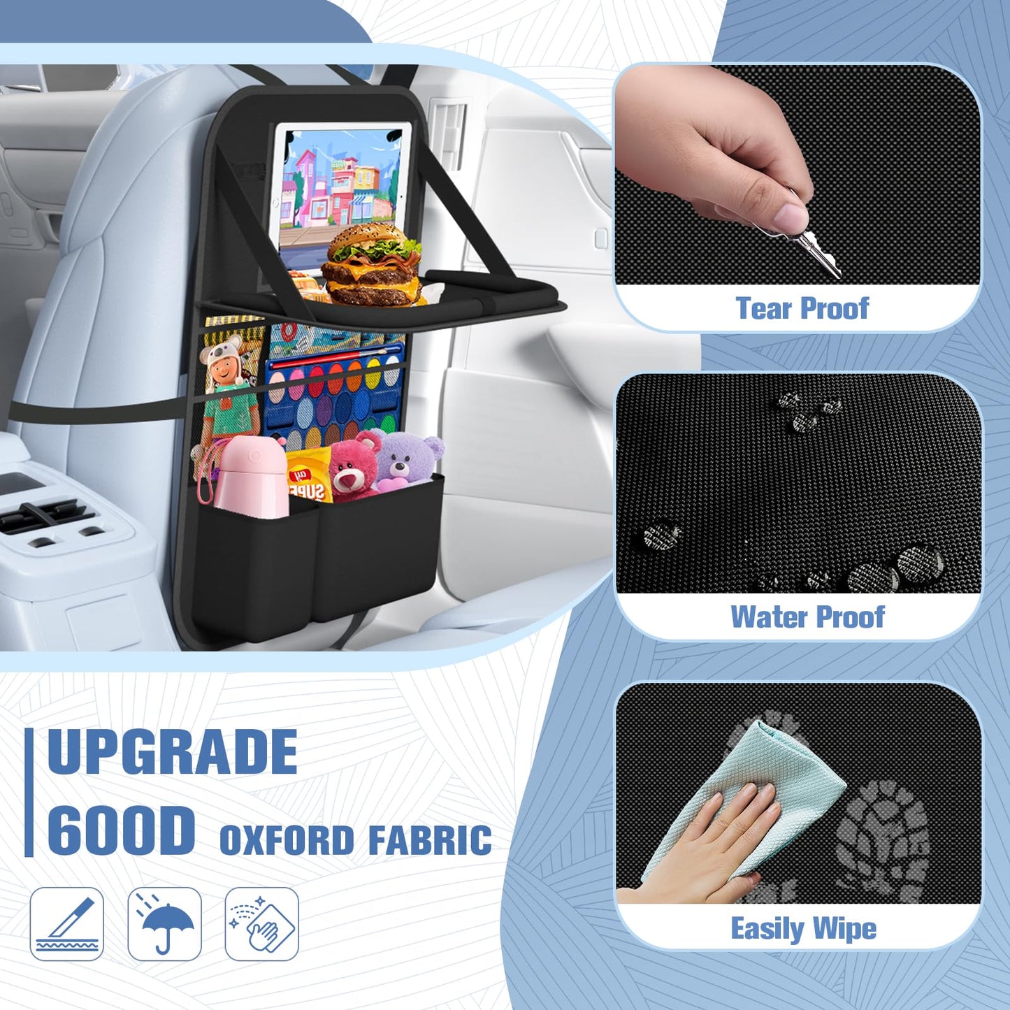 Oneyus Car Backseat Organizer with Tray, Tablet Holder for Kids Road Trip