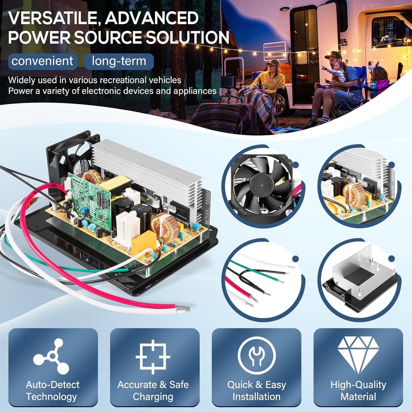 WF-8955-AD-MBA RV Power Converter Main Board Assembly 55 Amp for RV Trailer Camper WF-8955, WF-8900-AD, WF-8955-MBA Series Converters, for Parallax 7155, 7145 Power Center 105-130 VAC, 60 Hz, 950 W