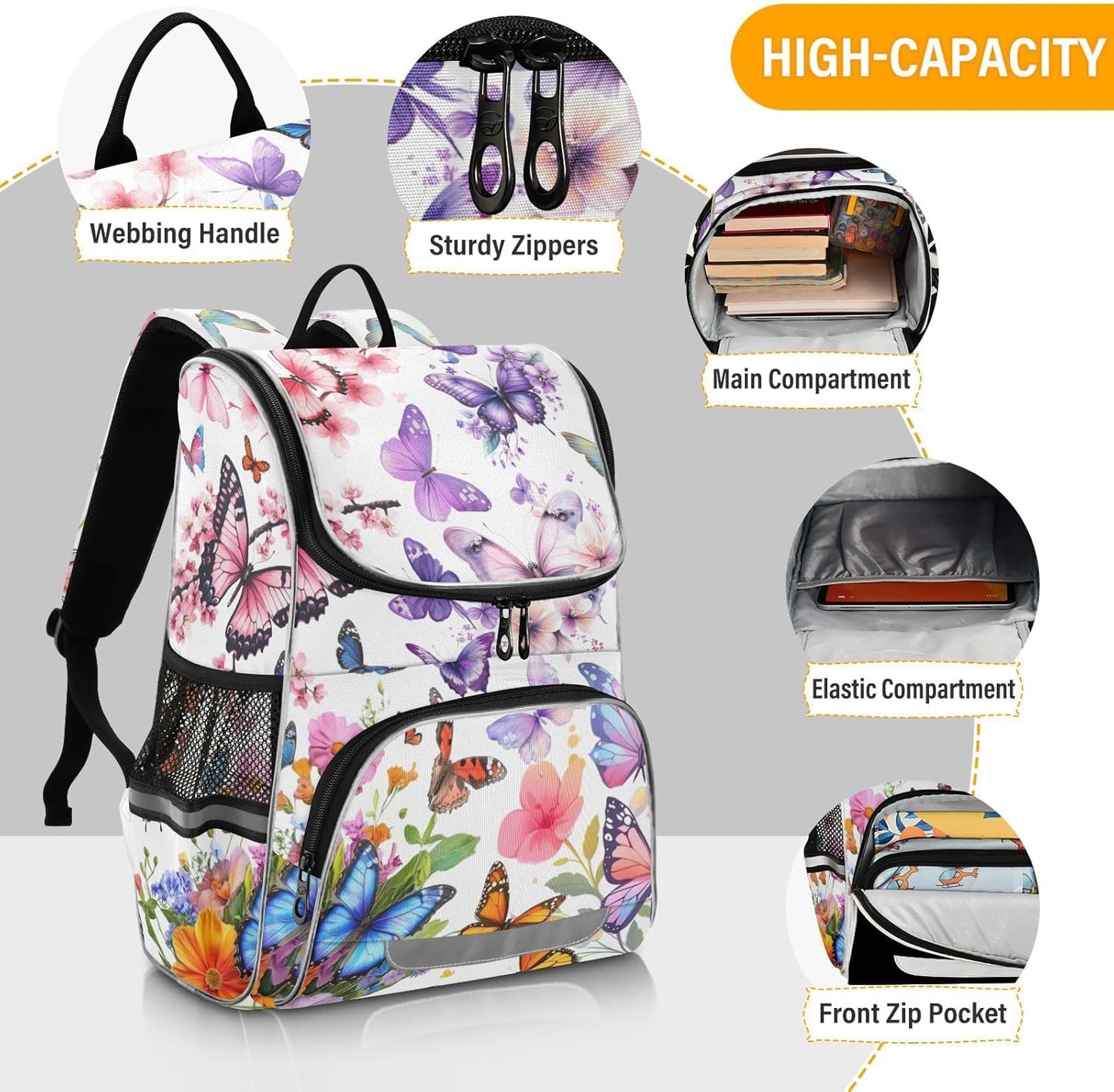 Butterfly Flowers Cute Backpack For Girls Kids Backpack Boys Teen School Bag Bookbag Travel Daypacks