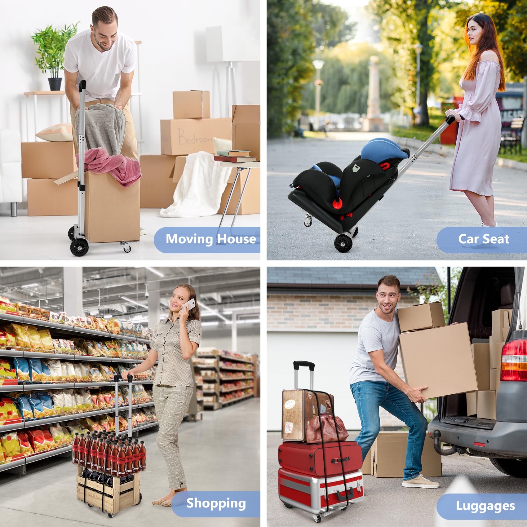KEDSUM 270LBS Utility Luggage Cart with 4 Wheels, 100% Aluminum Hand Truck Dolly, Folding Hand